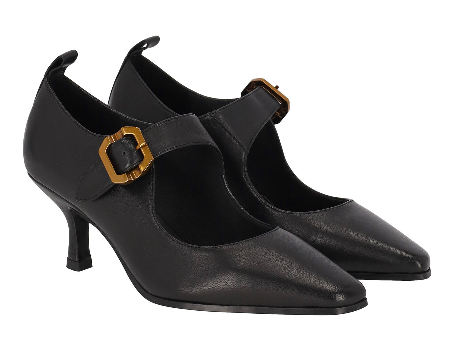 Decollètè in nappa con fibbia rame , tacco altezza 7 cm .