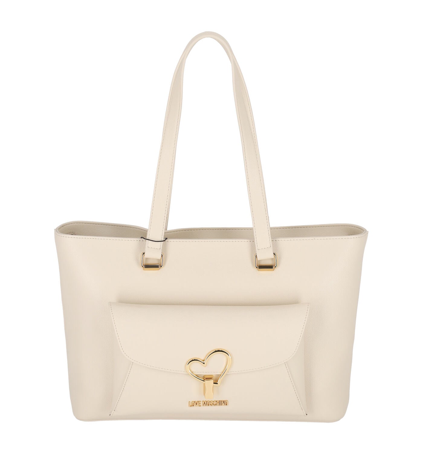 Borsa shopping grande con tasca frontale dettaglio cuore oro con chiusura a zip