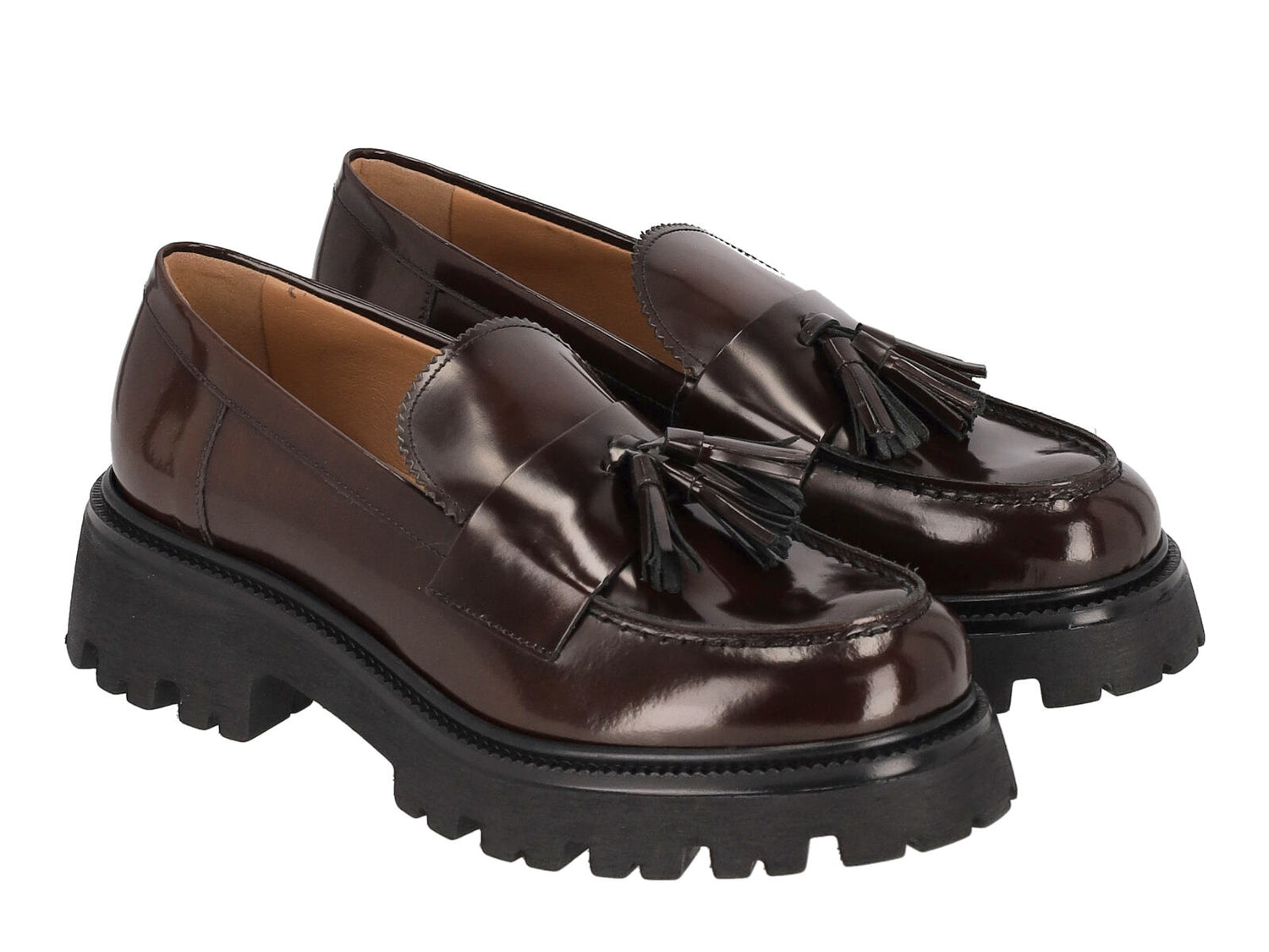 Mocassino in pelle semilucida con nappina , fondo roccia in gomma