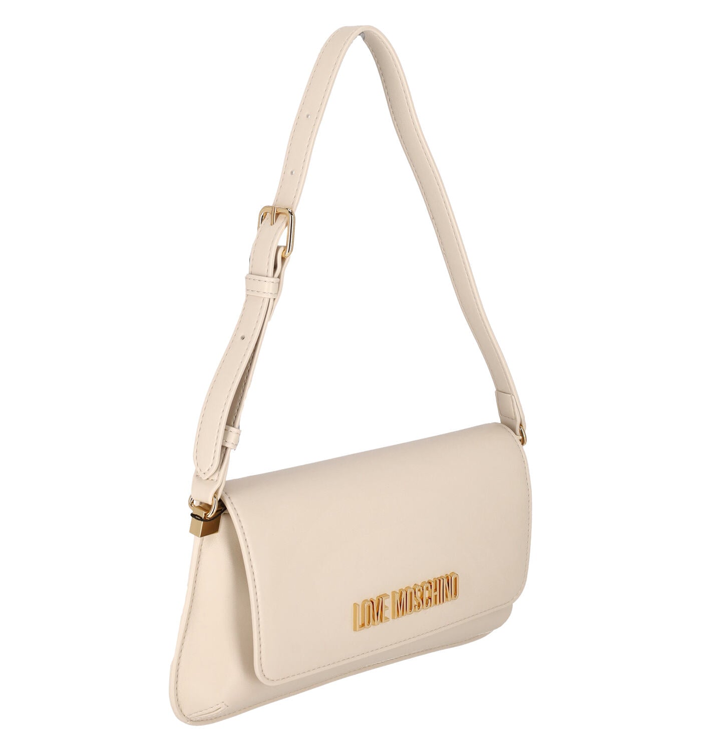 Borsa sottospalla con patta e logo lettering oro , manico regolabile.