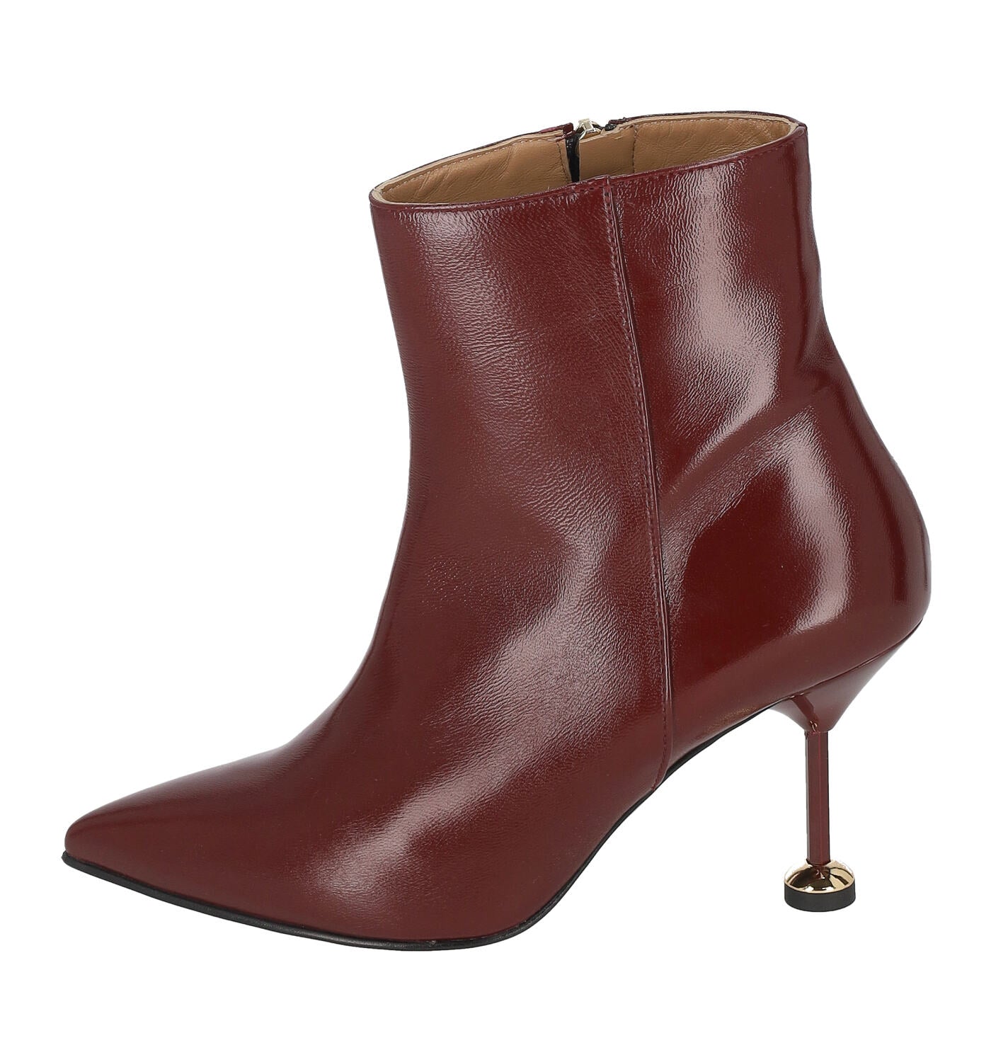 Tronchetto in pelle con tacco bottone oro , altezza 9cm.