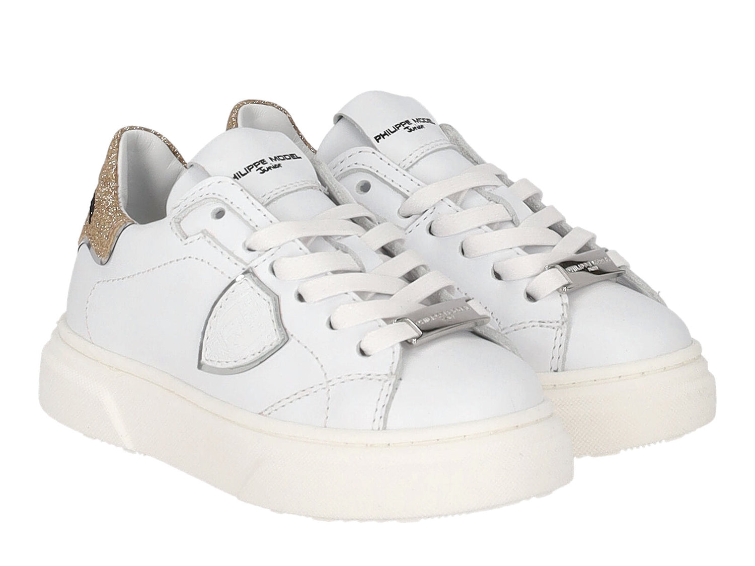 Sneakers in pelle con riporti glitterato