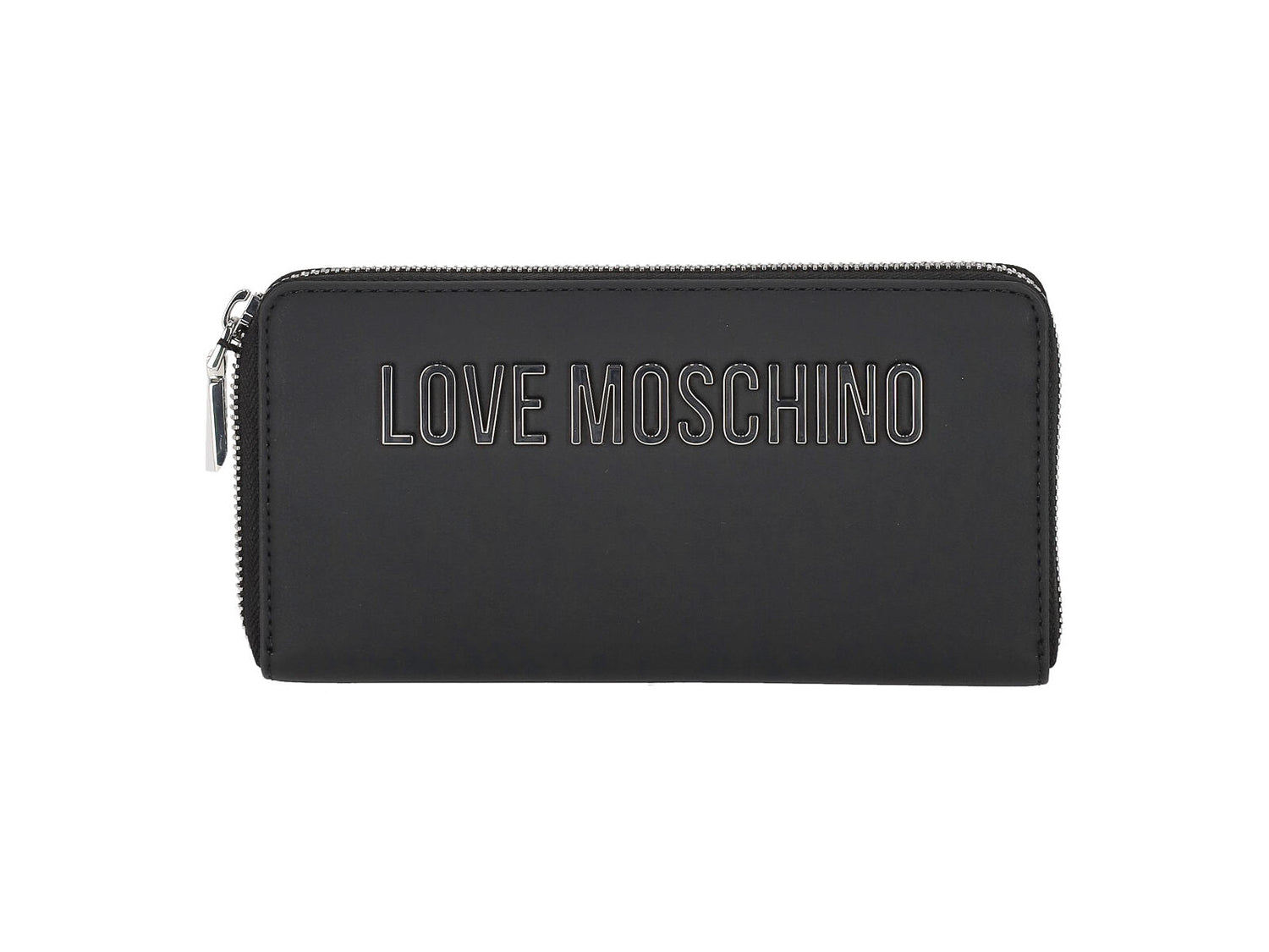 Portafoglio grande zip around con logo lettering argento