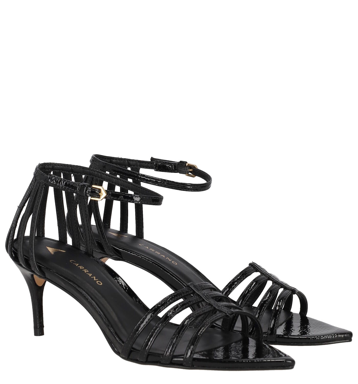Sandalo fascette in vernice con talloniera, tacco alto 6 cm