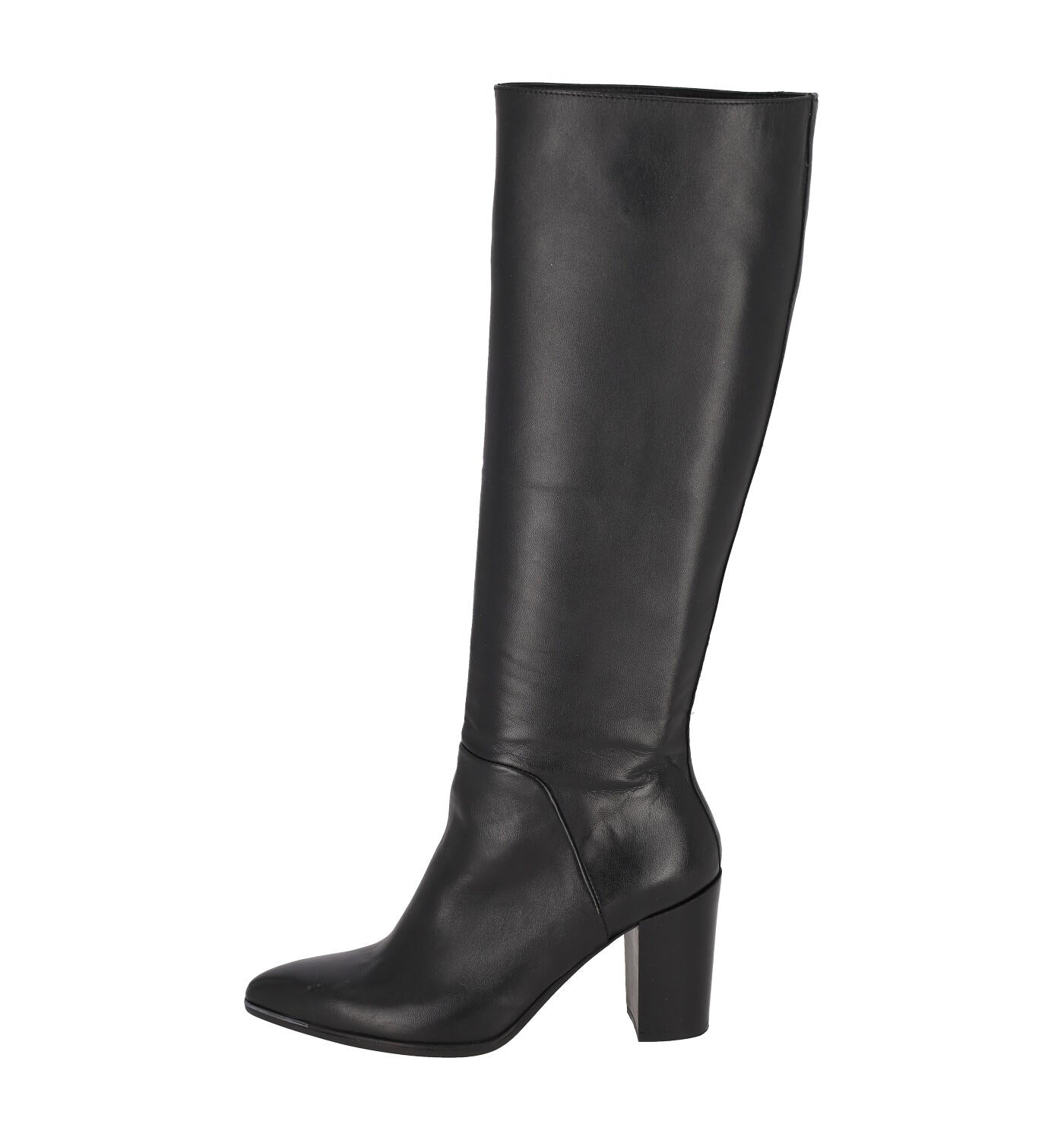 Stivale in pelle con tacco altezza 9 cm , puntalino argento