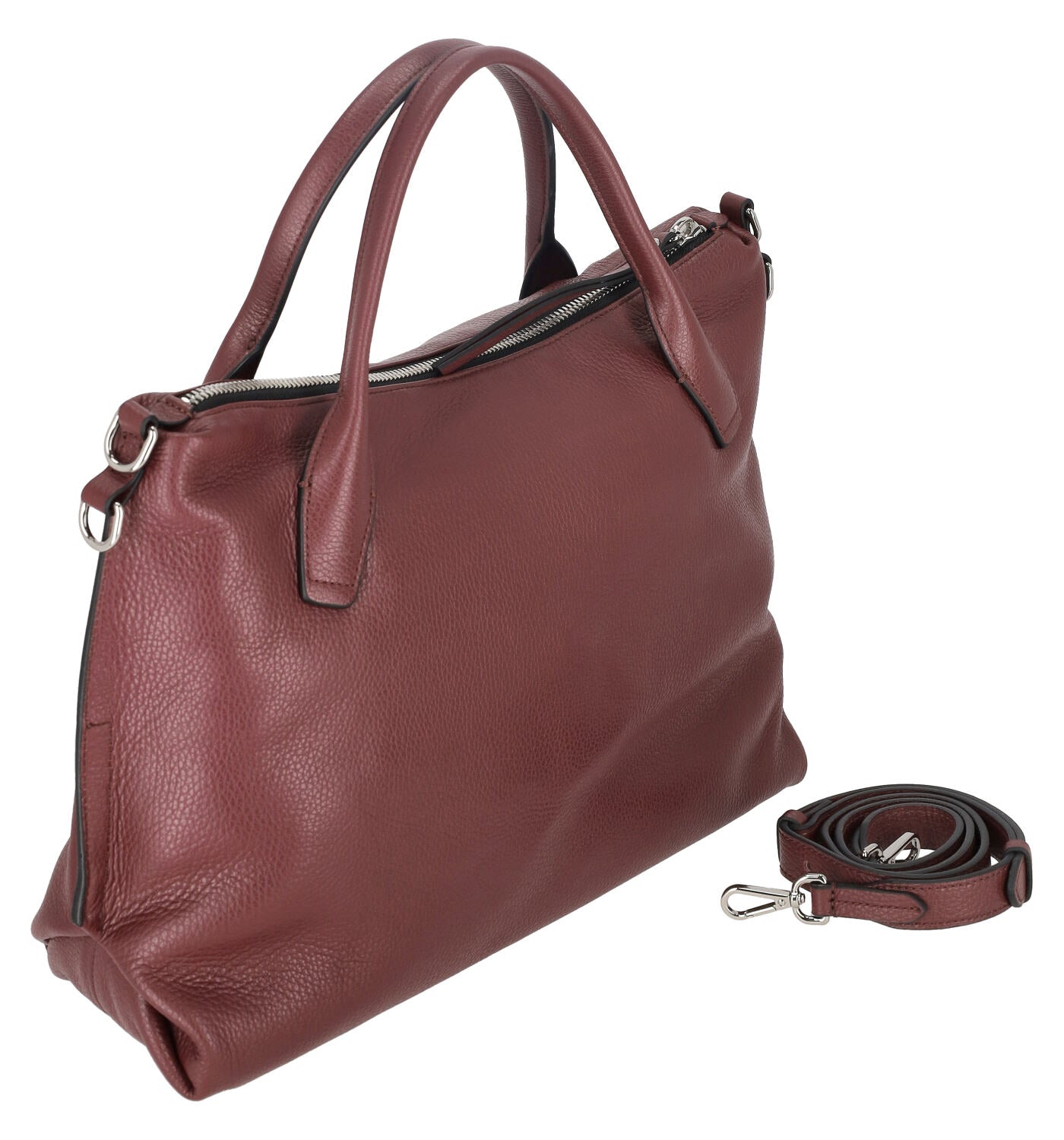 Borsa shopping a mano con chiusura a zip e tracolla regolabile