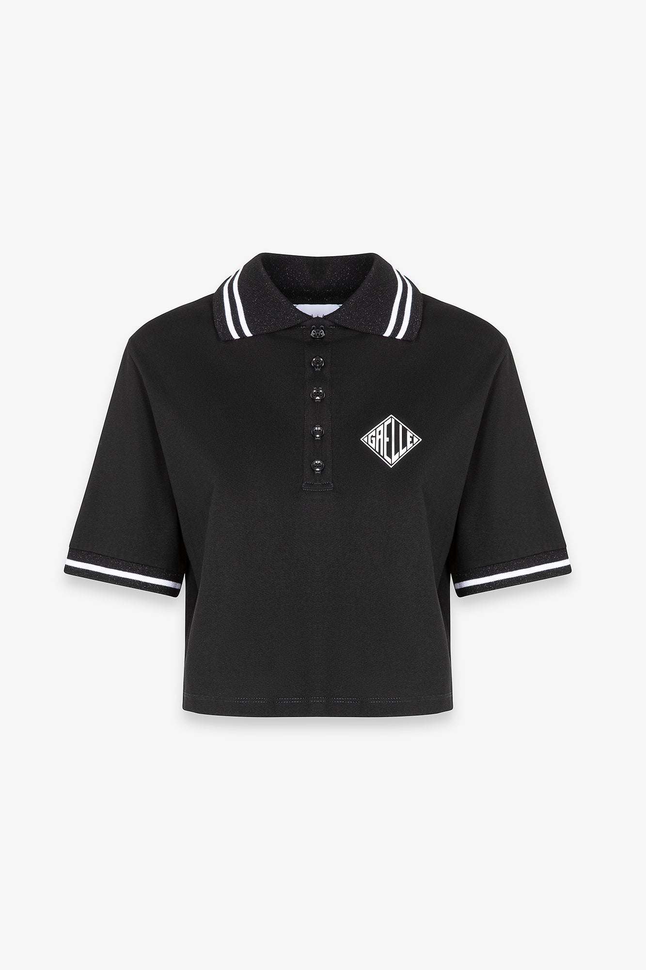 Polo mezza manica crop con colletto a righe