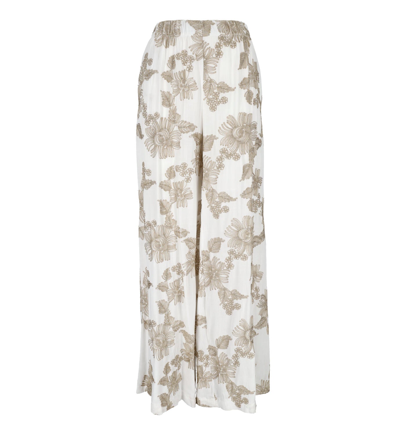 Pantalone palazzo con elastico in vita con ricami oro