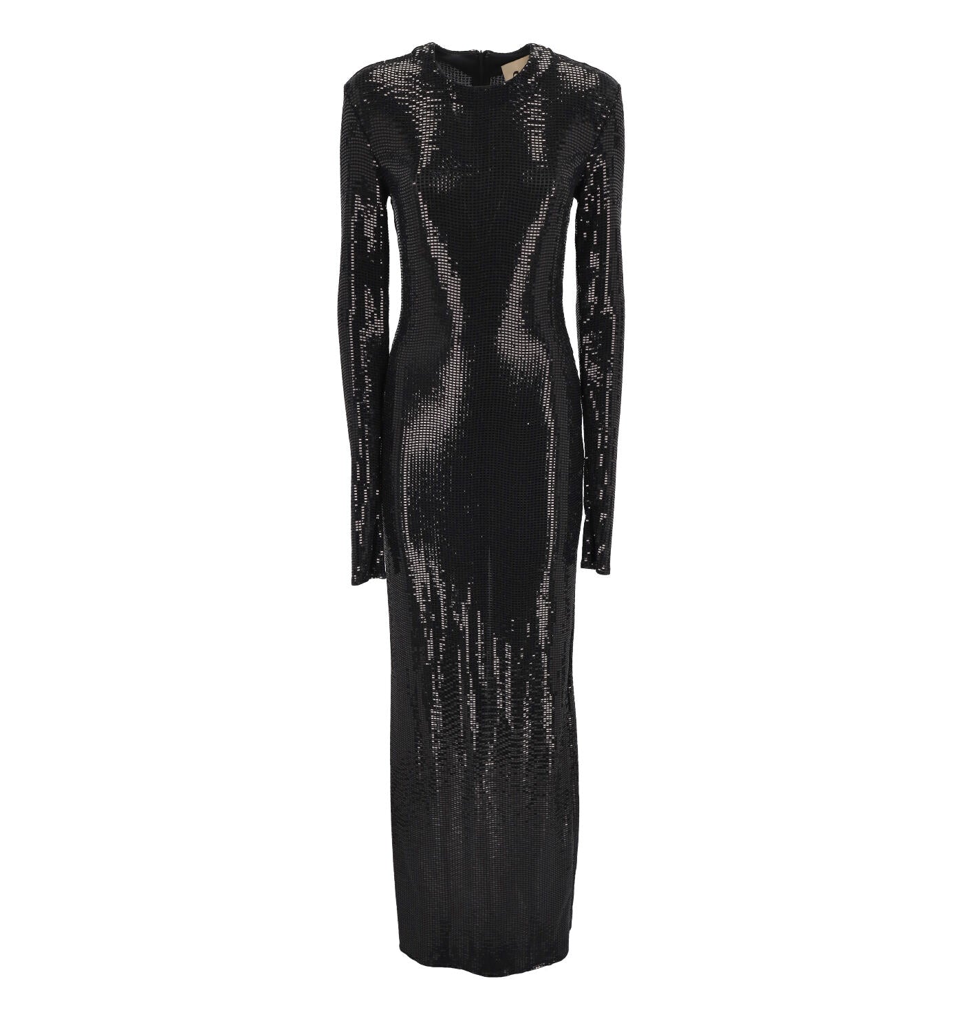 Abito lungo in tessuto metallizzato, spacco sul retro