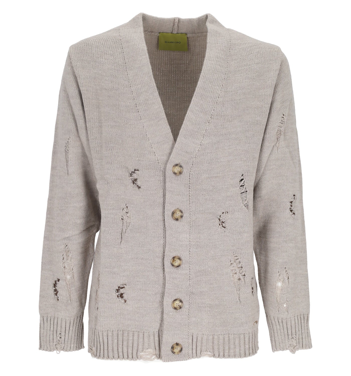 Cardigan con bottoni e rotture