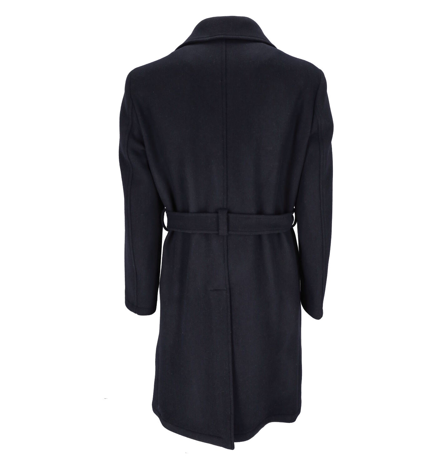 Cappotto doppio petto con cintura.