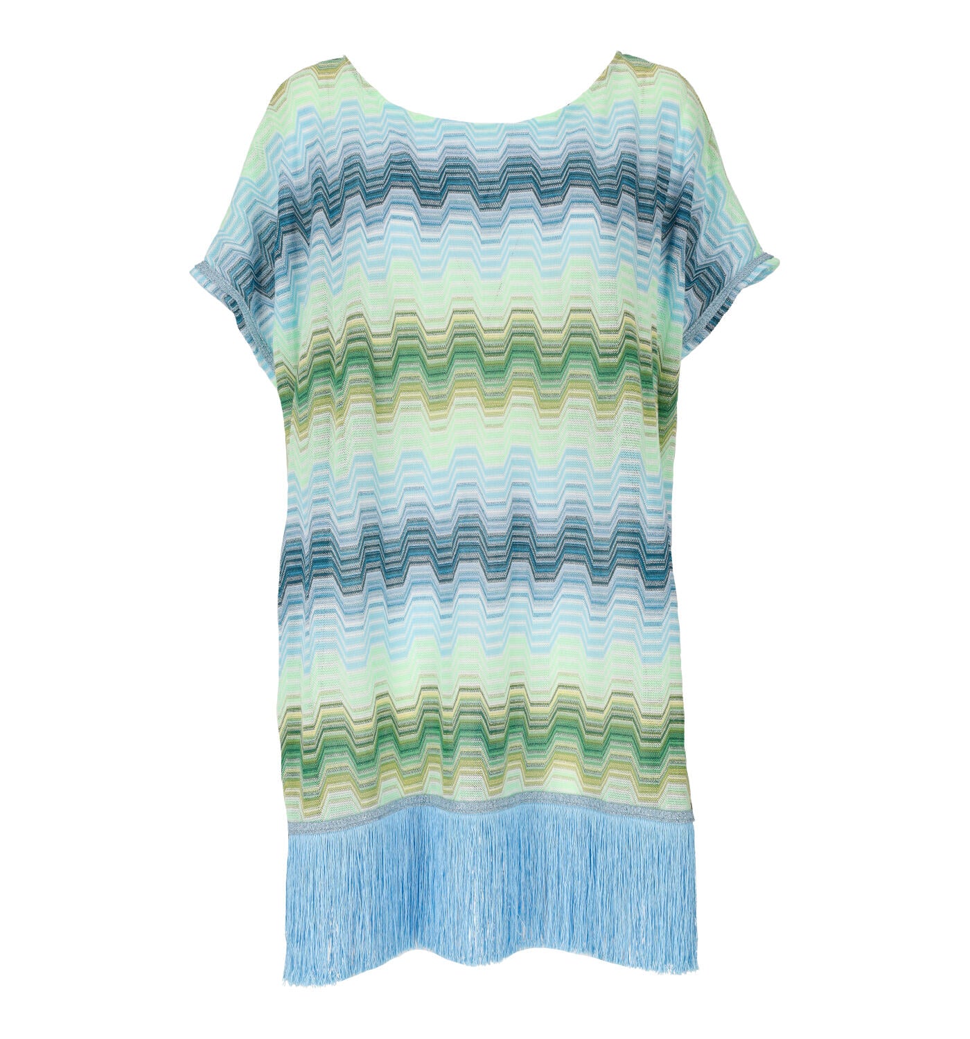 Maglia giro manica over con frange fondo