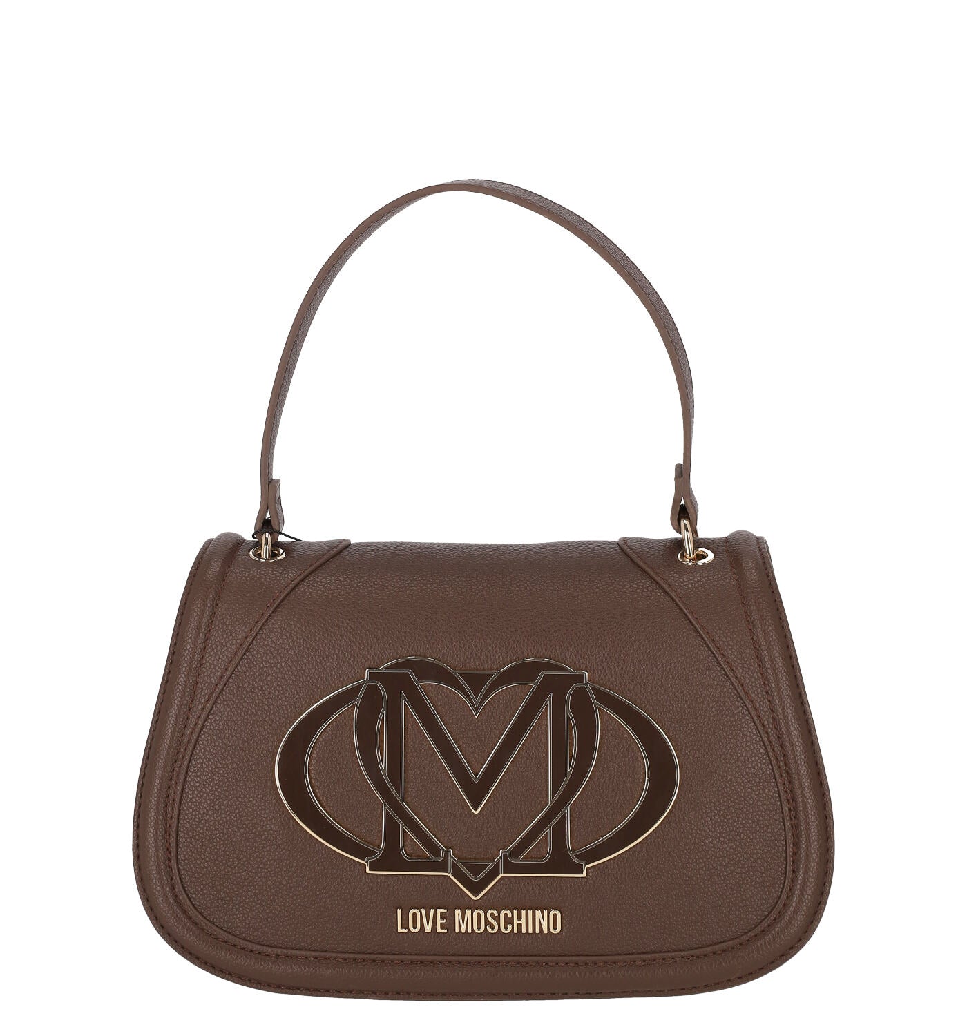 Borsa a tracolla ovale con patta e logo grande sul davanti, manico corto e tracolla lunga removibile .