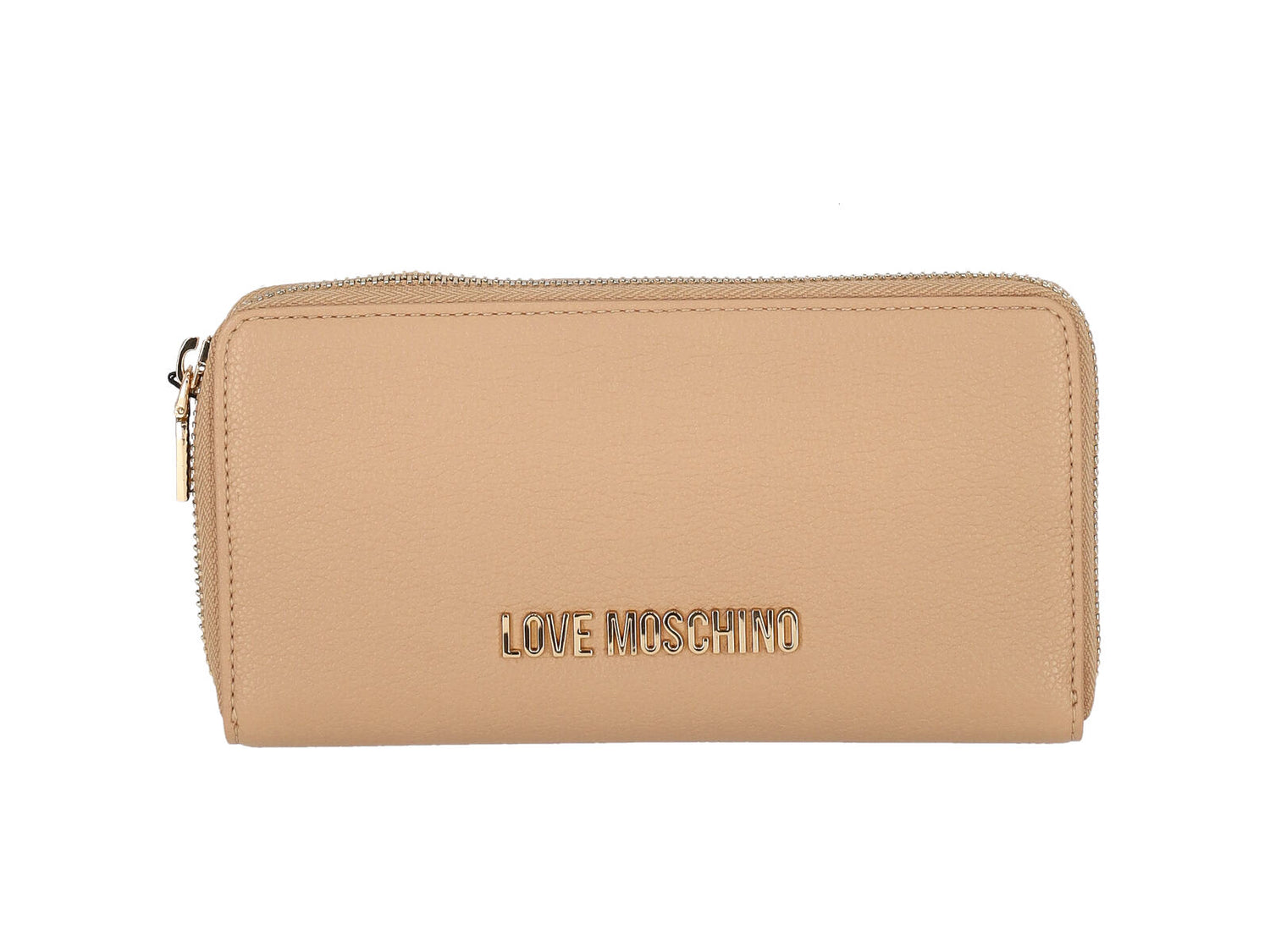 Portafoglio grande zip around con logo lettering piccolo oro