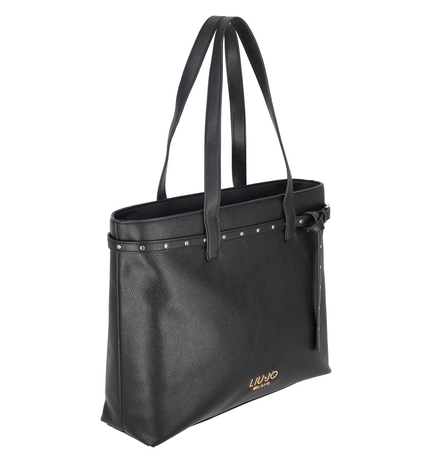 Borsa shopping con chiusura a zip, manici lunghi decorazione cinturino