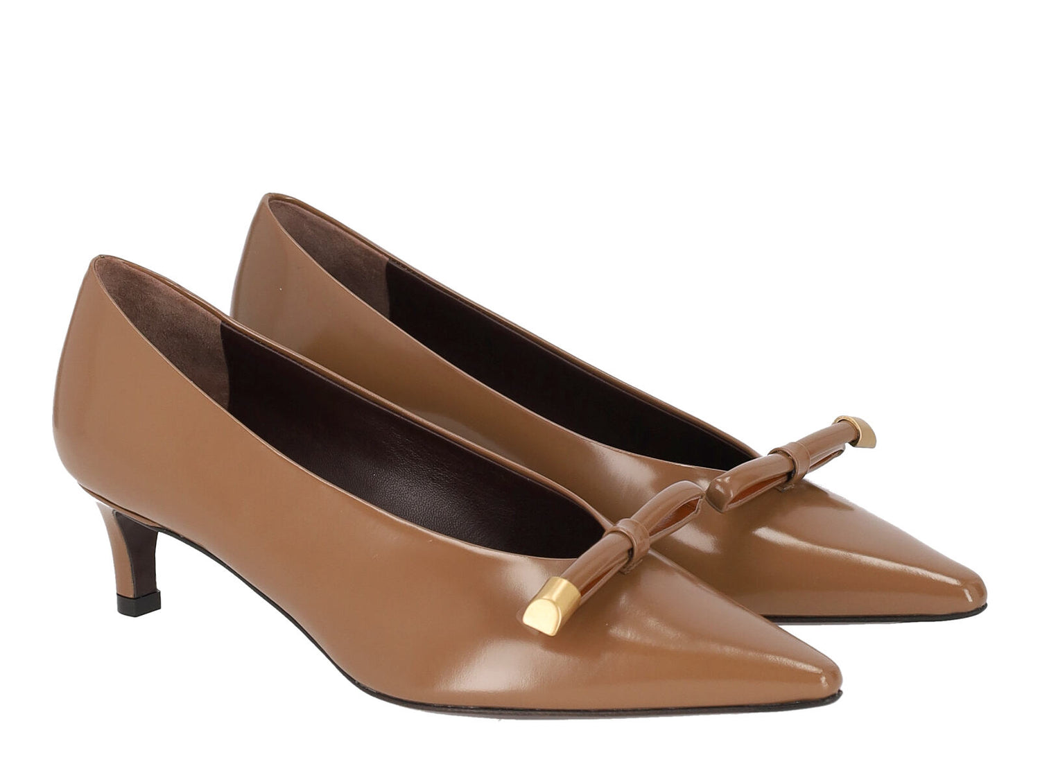 Decolleté in pelle spazzolata con fiocco , tacco altezza 5 cm .