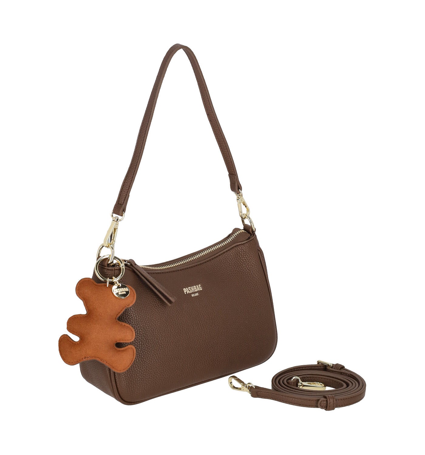 Borsa sottospalla piccola con ciondolo orso e tracolla regolabile