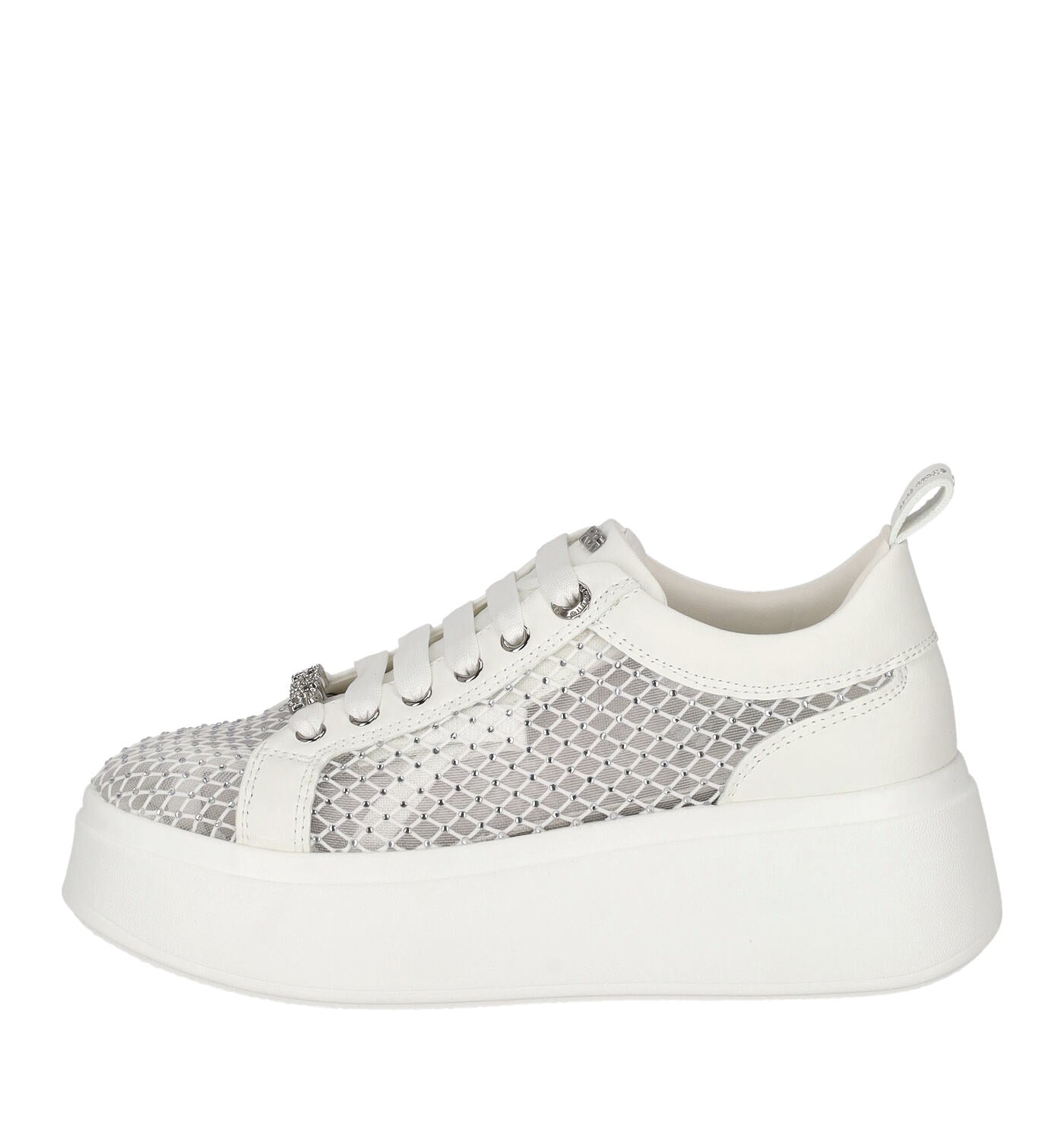 Sneakers in rete e strass con platform alto 4 cm