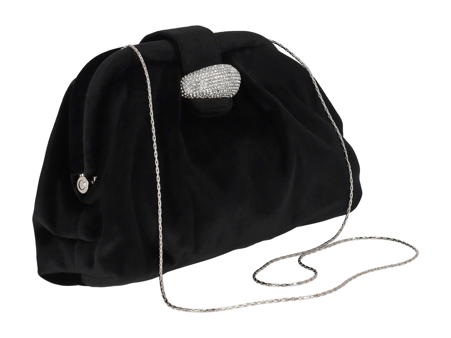 Clutch in velluto con chiusura magnetica e fibbia con strass.