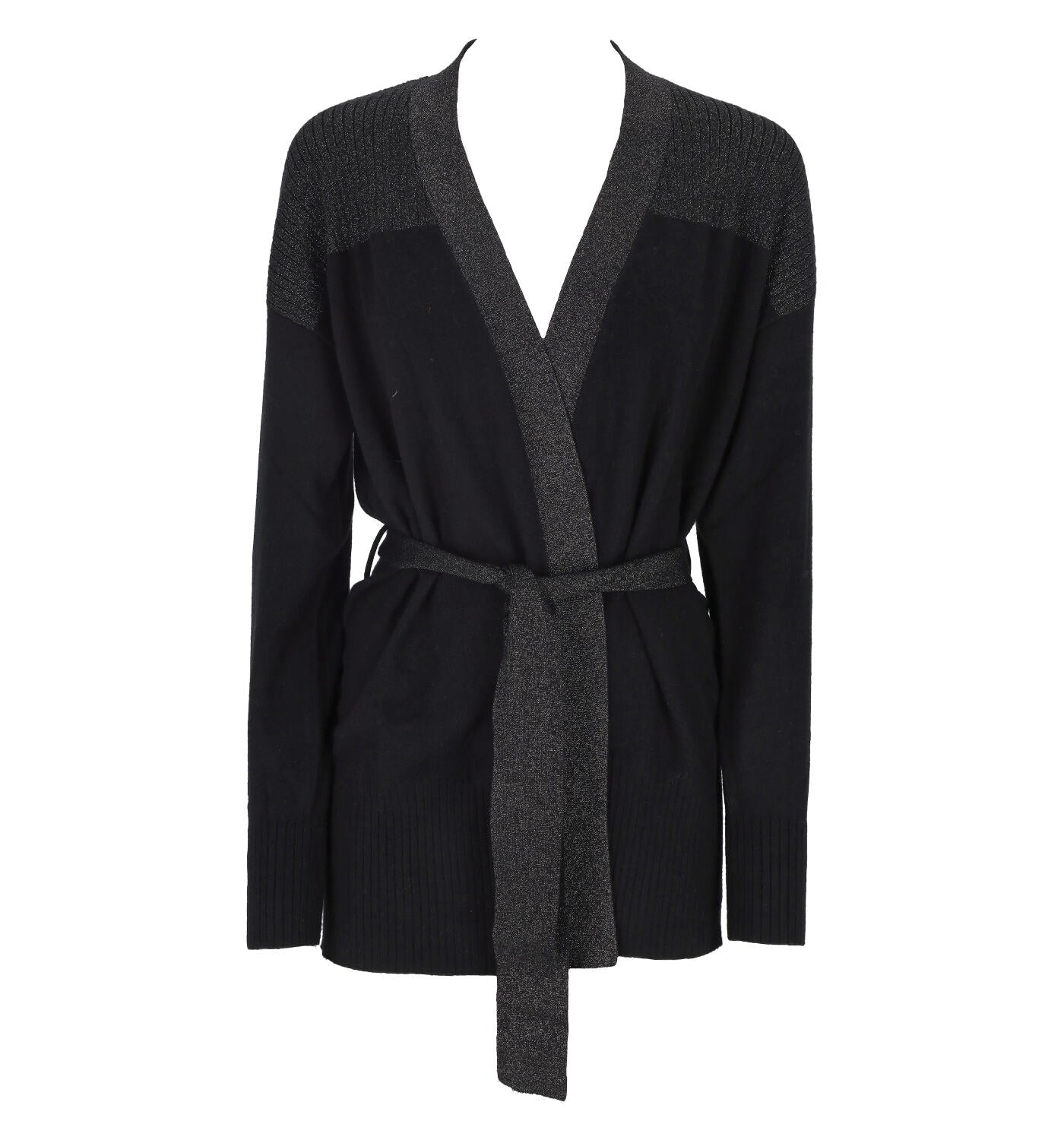Cardigan a kimono con dettagli e cintura in tessuto lurex