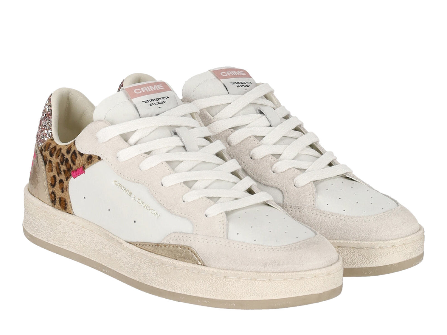 Sneakers in pelle con riporti glitter e leopardati