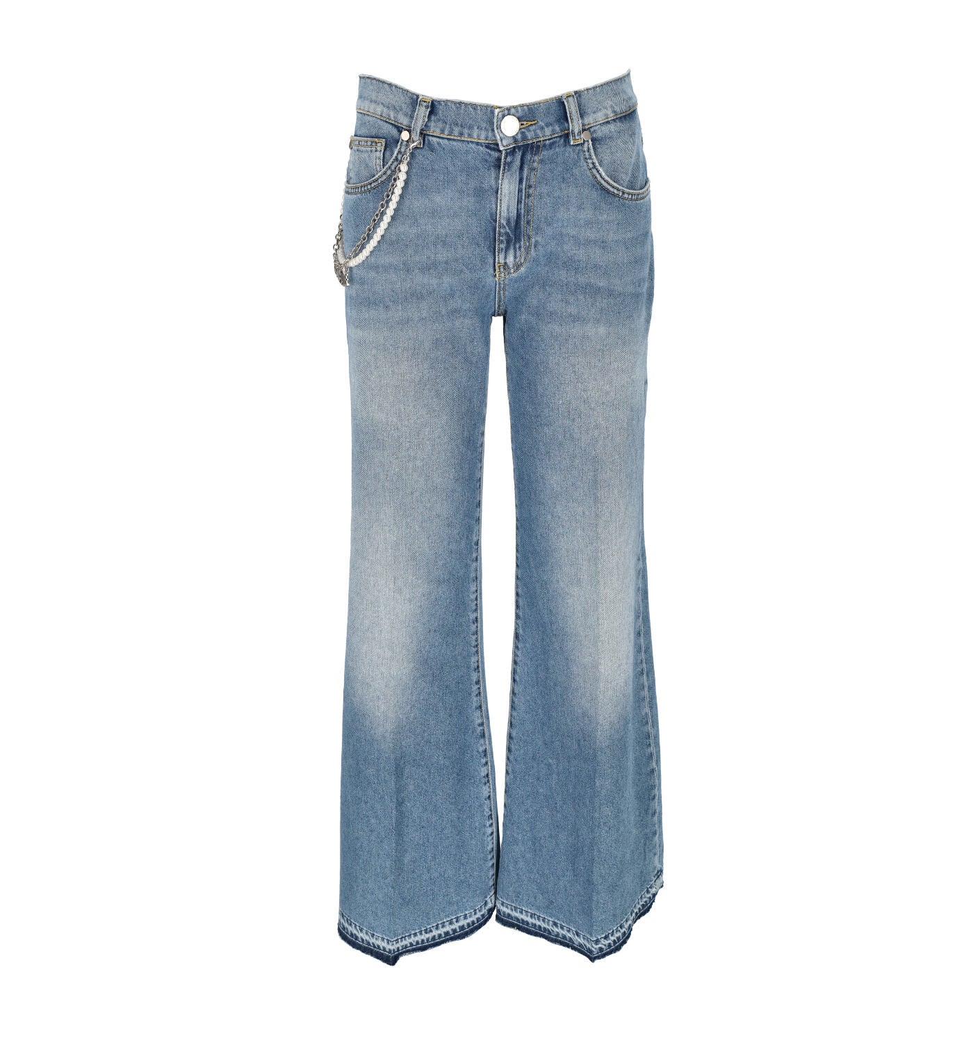 Jeans a palazzo con perle e logo