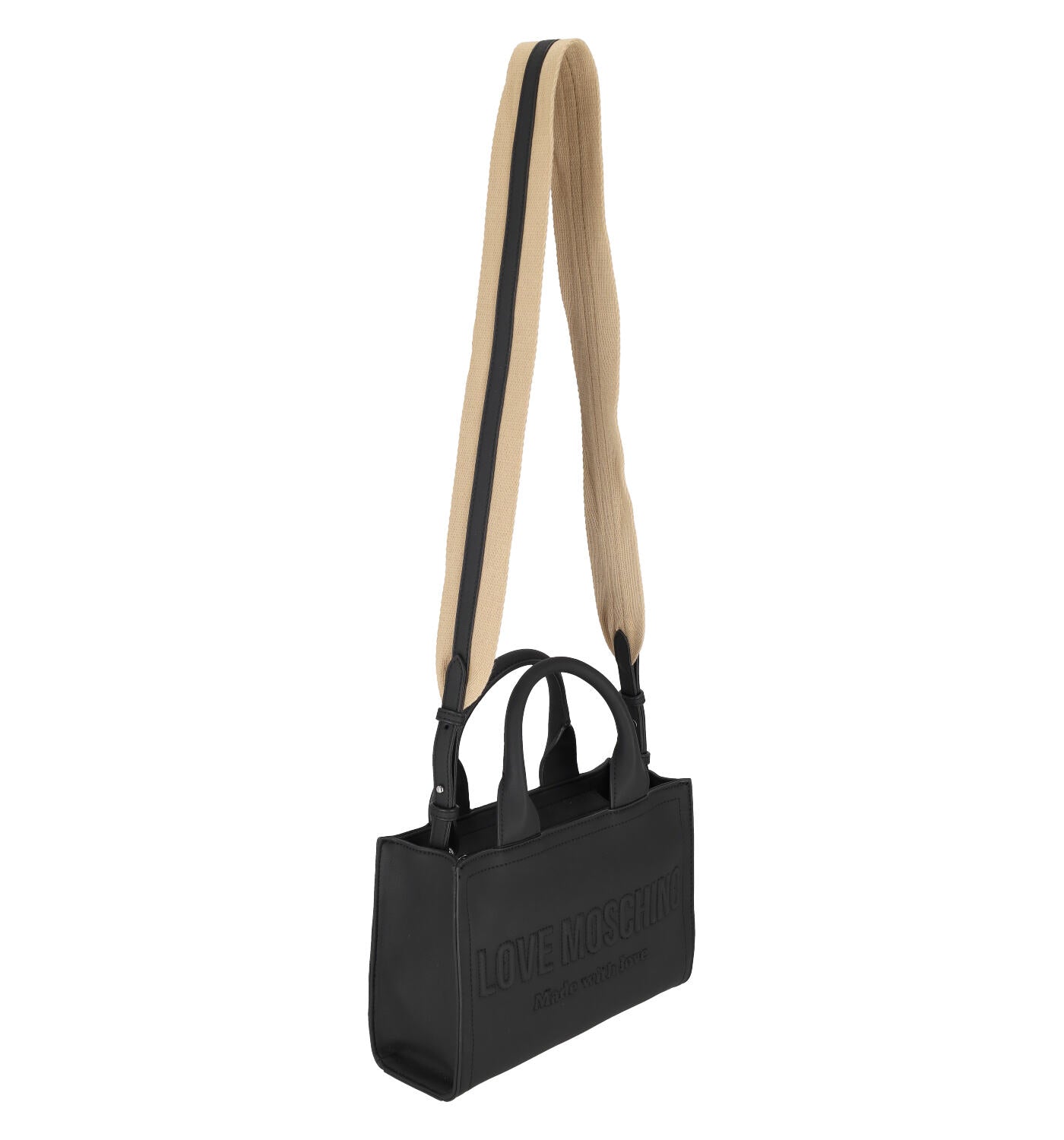 Borsa shopping media logo impunturato con chiusura a zip e tracolla regolabile