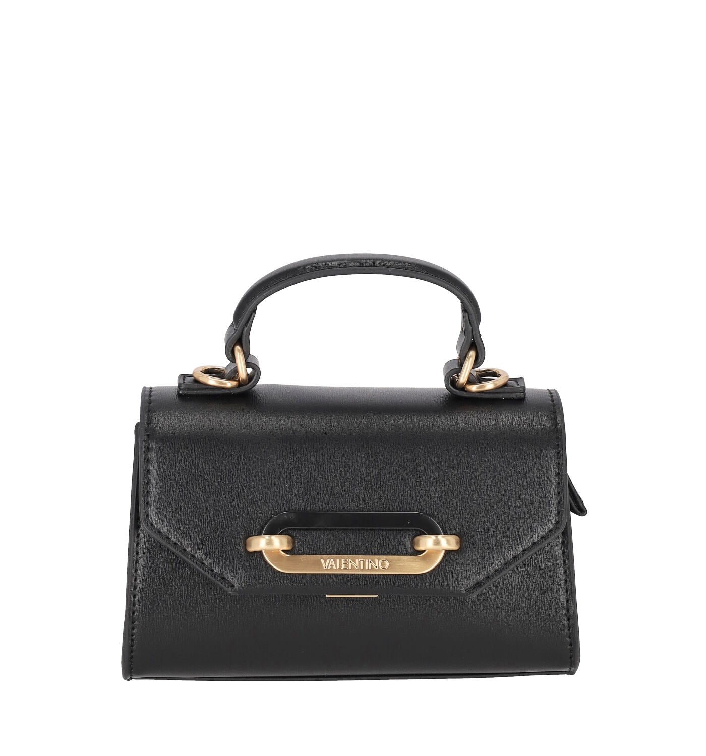 Borsa bauletto piccolo in pelle saffiano con accessorio in oro e tracolla regolabile