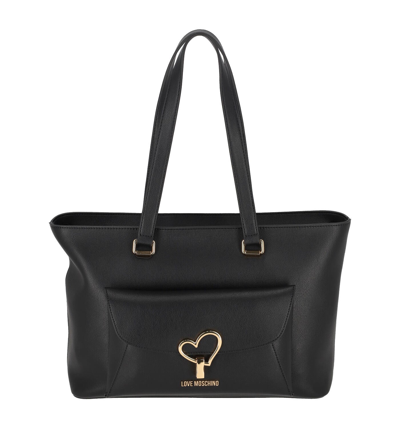 Borsa shopping grande con tasca frontale dettaglio cuore oro con chiusura a zip