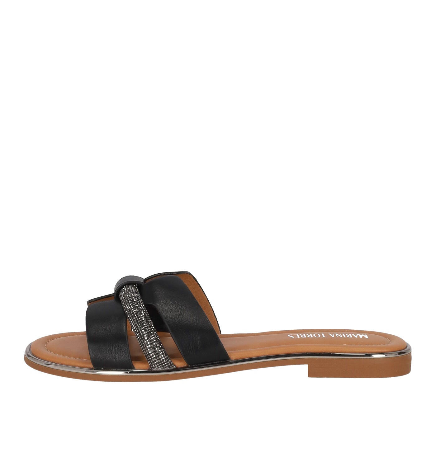 Ciabatta una fascia con strass, tacco alto 2 cm