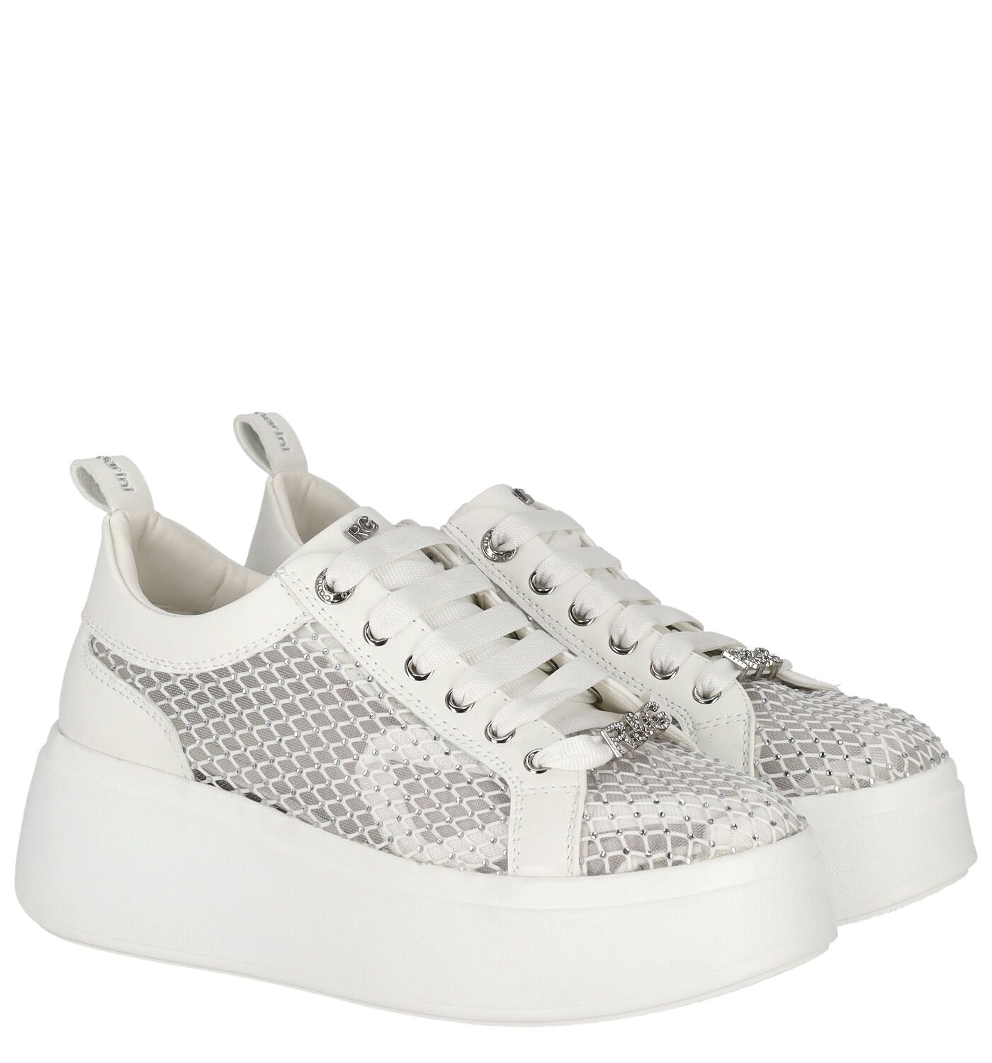 Sneakers in rete e strass con platform alto 4 cm