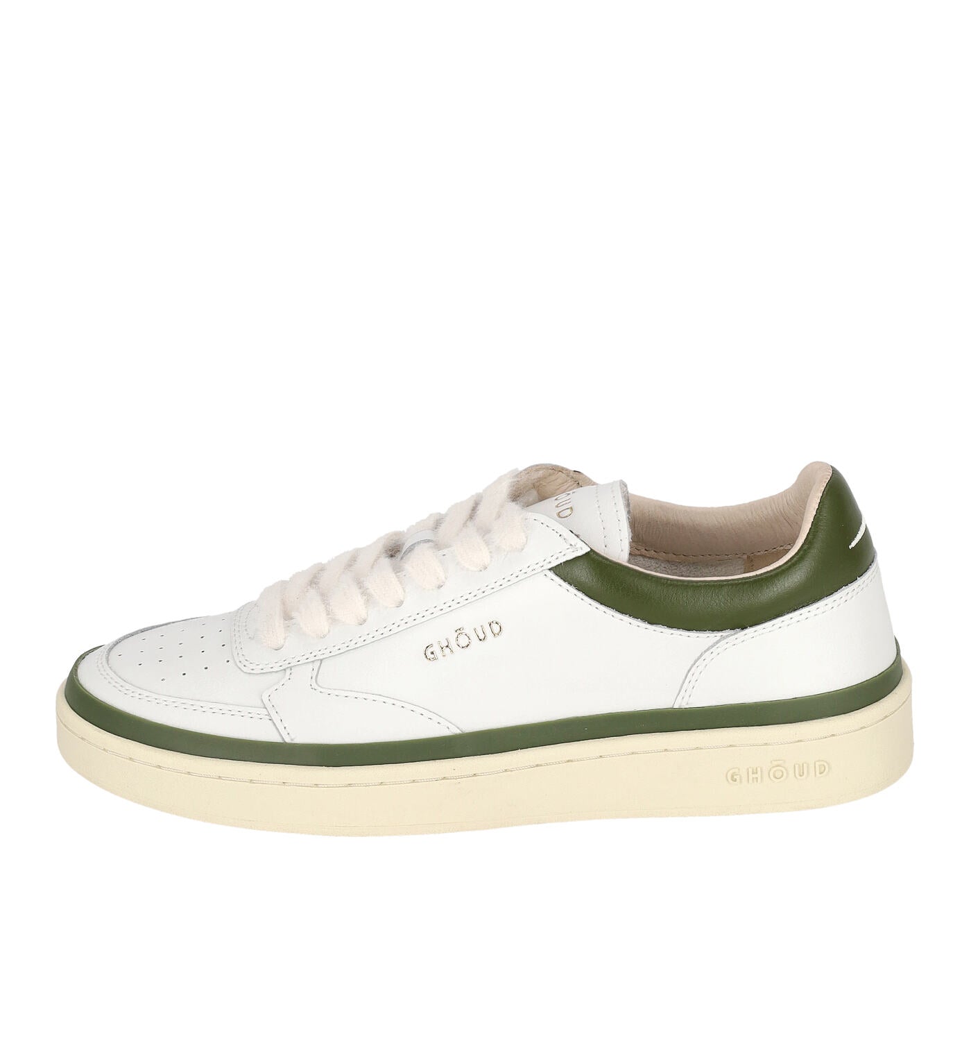 Sneakers in pelle con riporti verdi , suola in gomma