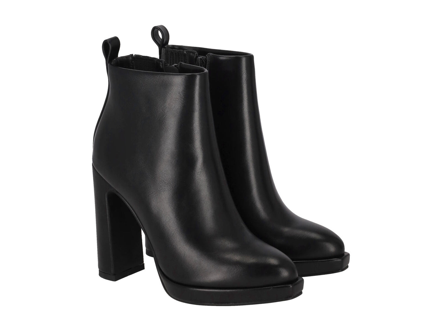 Tronchetto in ecopelle con plateau , tacco altro altezza 11 cm , chiusura con zip.