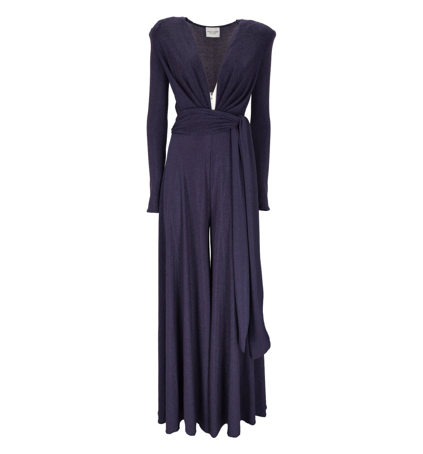 Tuta palazzo in tessuto lurex con scollo profondo