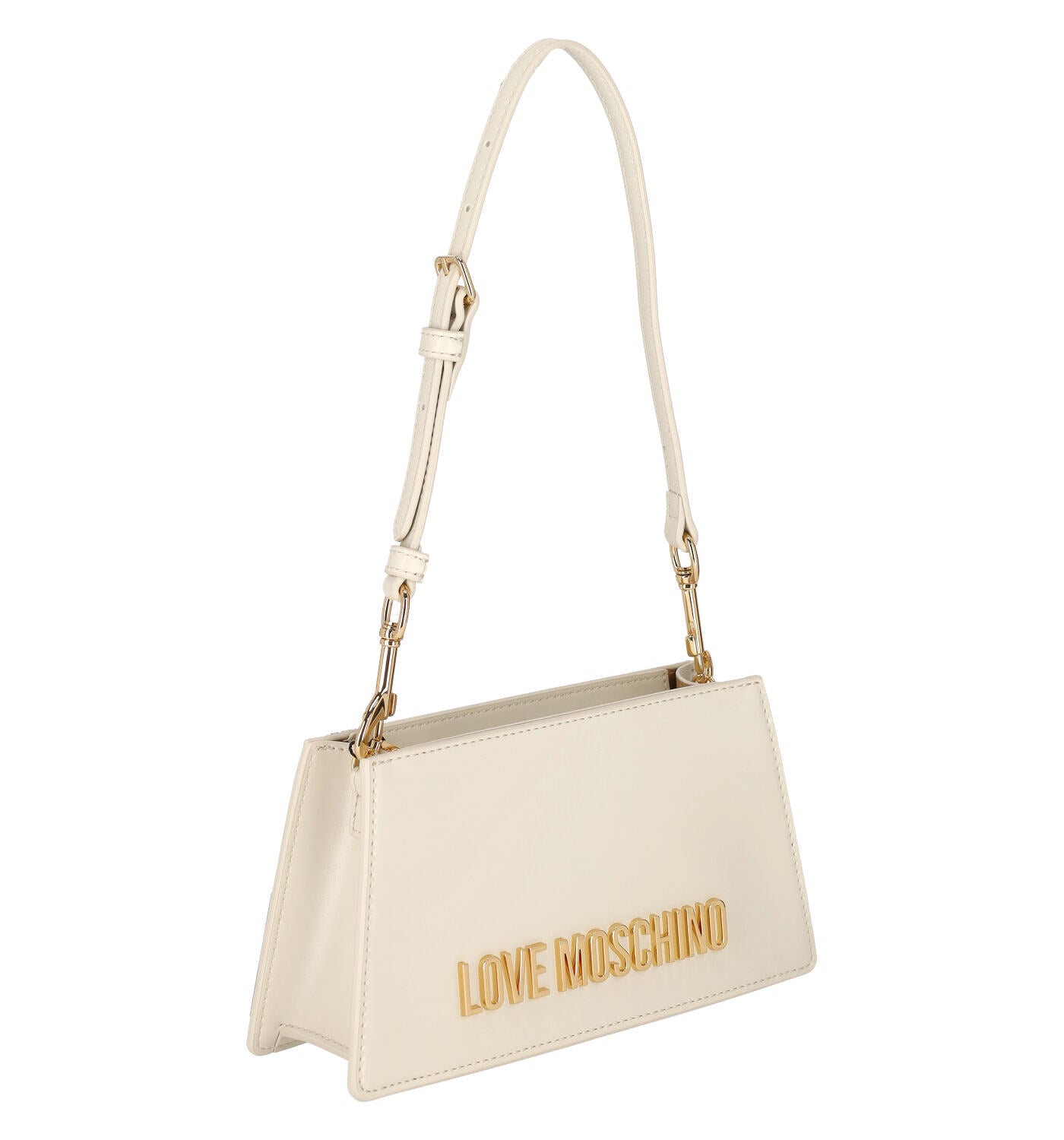 Borsa sotto spalla con logo lettering oro, manico regolabile e chiusura con zip.