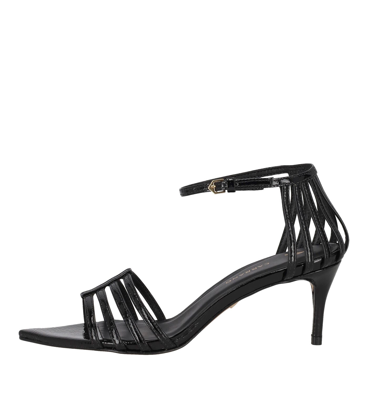 Sandalo fascette in vernice con talloniera, tacco alto 6 cm