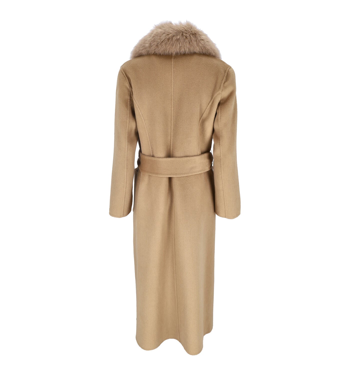 Cappotto lungo con cintura in vita con collo pelliccia volpe