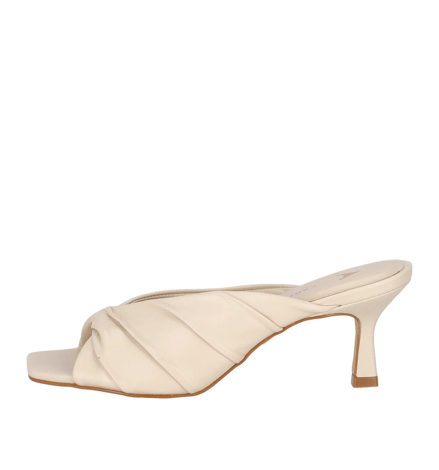 Scalzato in pelle arricciata incrocio, tacco alto 6 cm