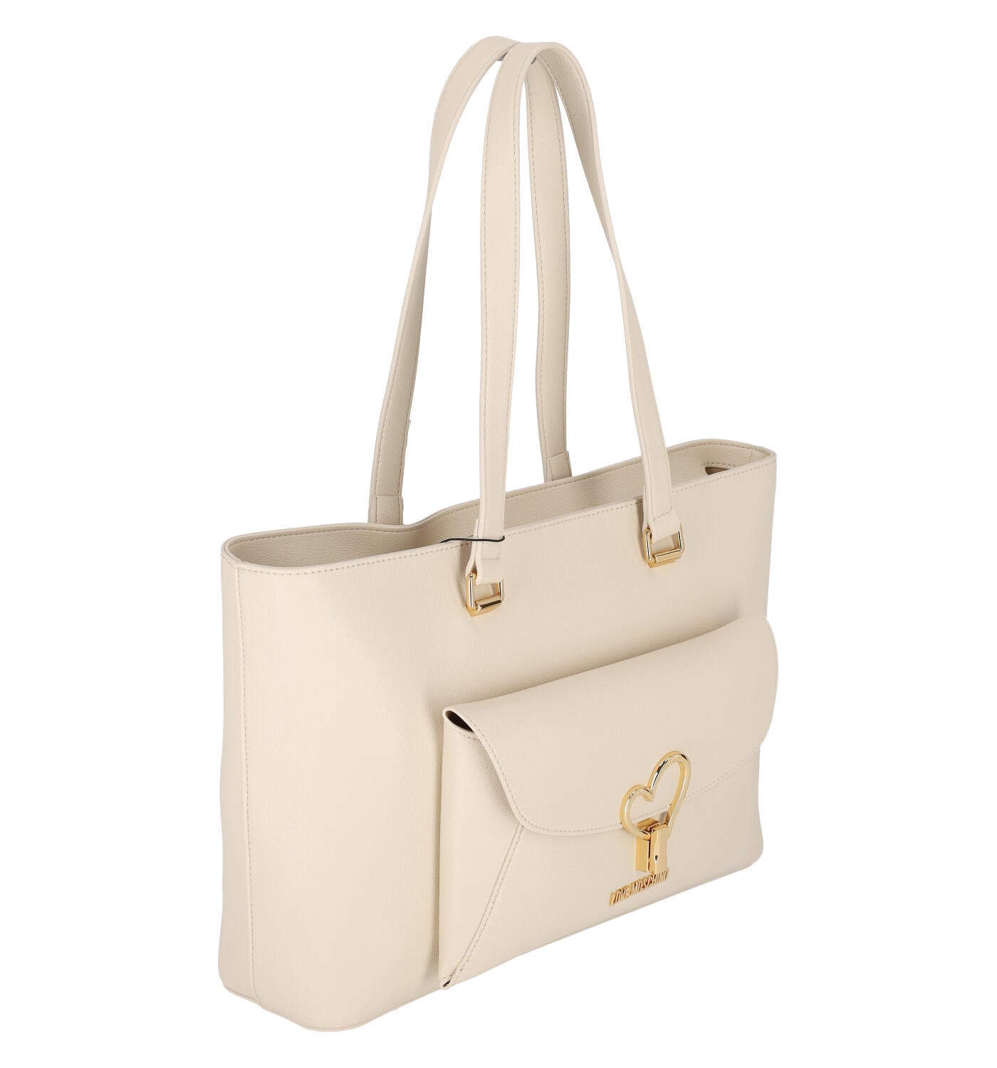 Borsa shopping grande con tasca frontale dettaglio cuore oro con chiusura a zip