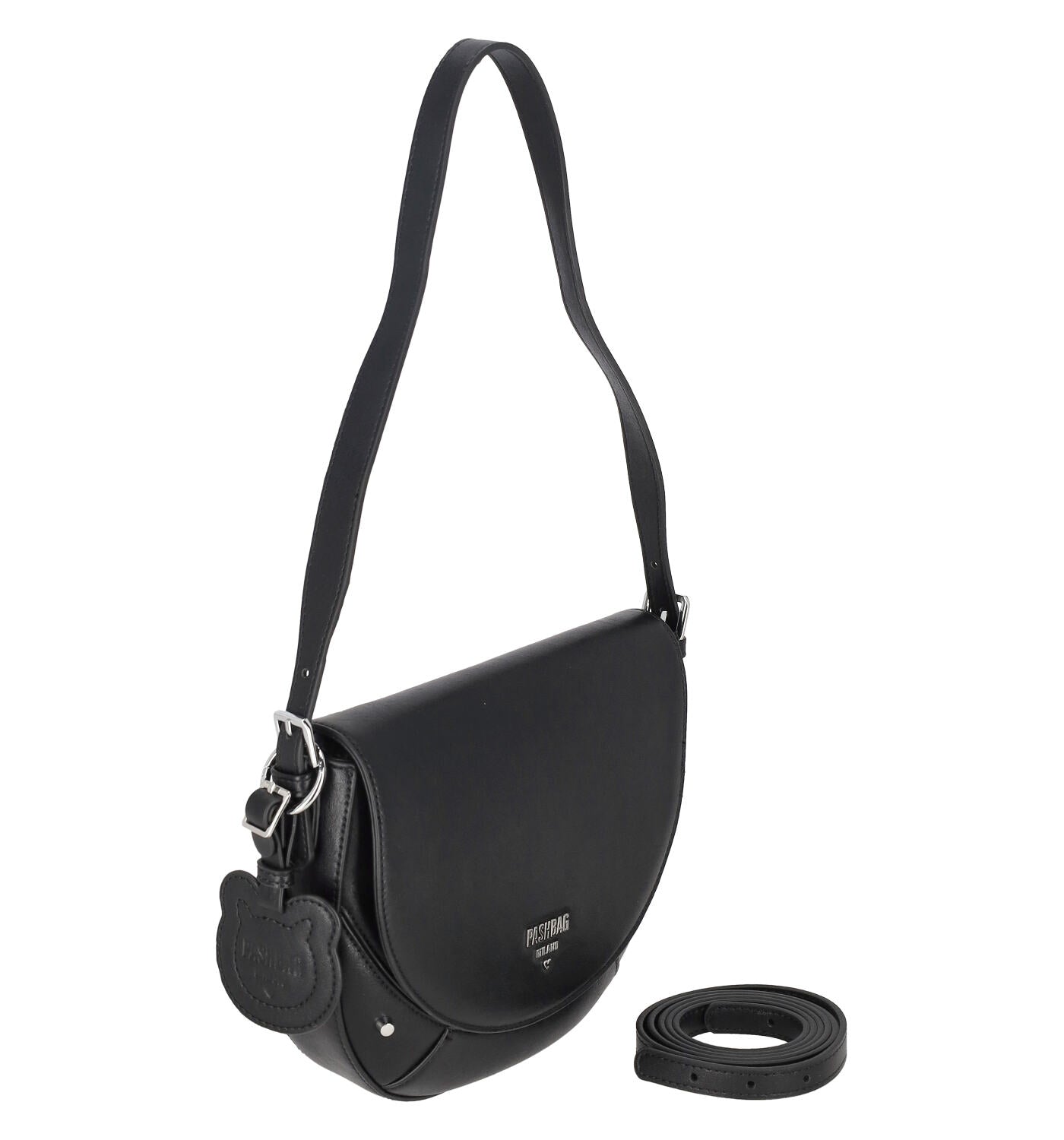 Borsa a tracolla ovale con chiusura a patta e tracolla regolabile