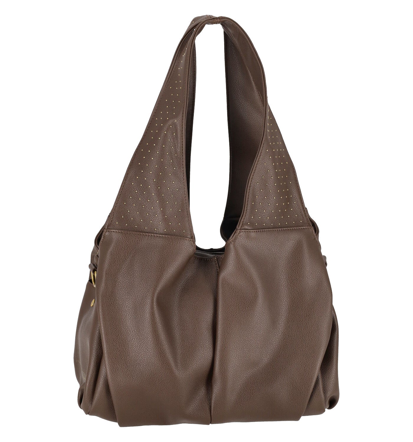 Borsa shopping con borchie, chiusura a zip e tracolla regolabile