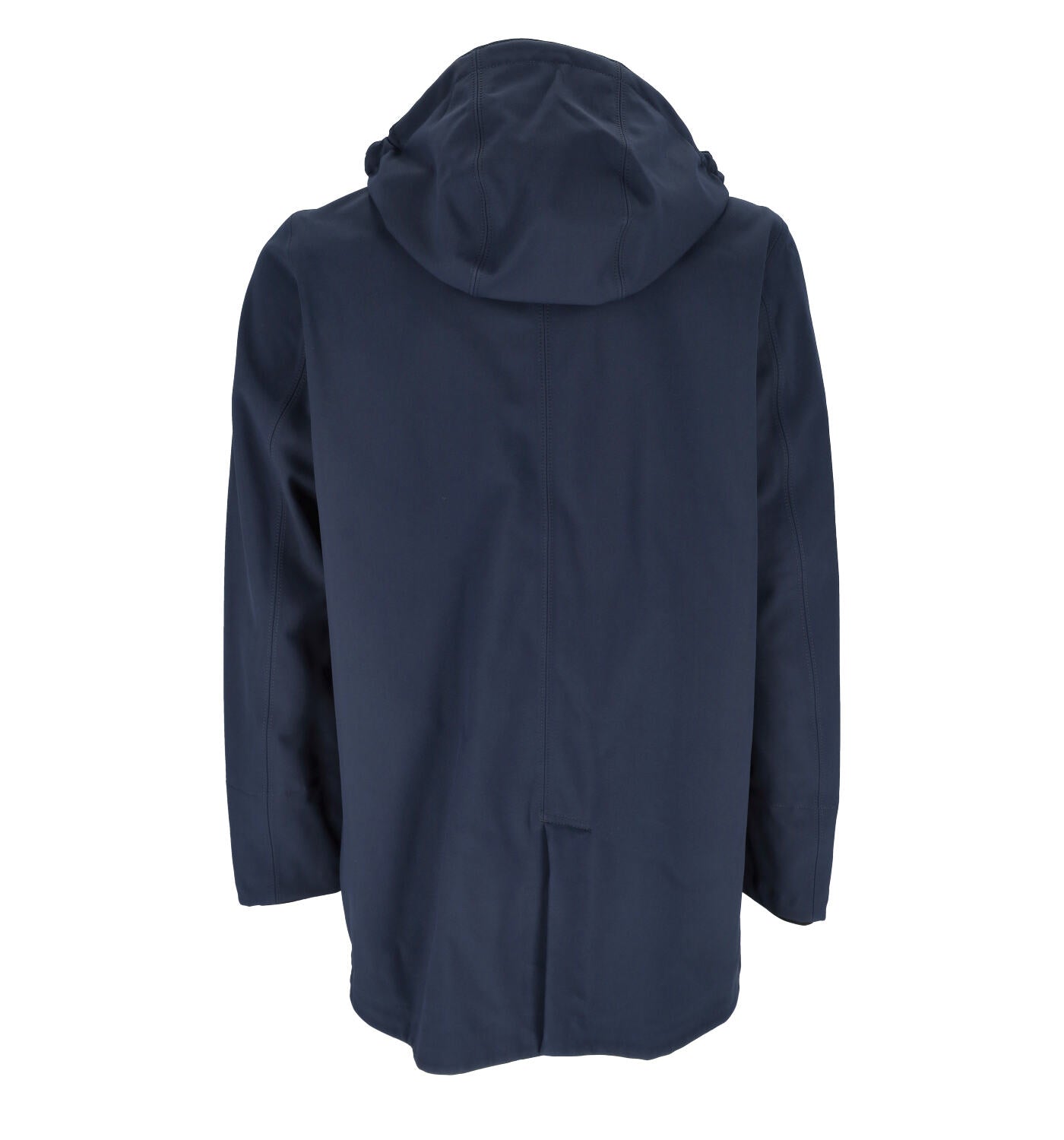 Giubbino parka 3/4 con cappuccio removibile, chiusura con zip e bottoni.
