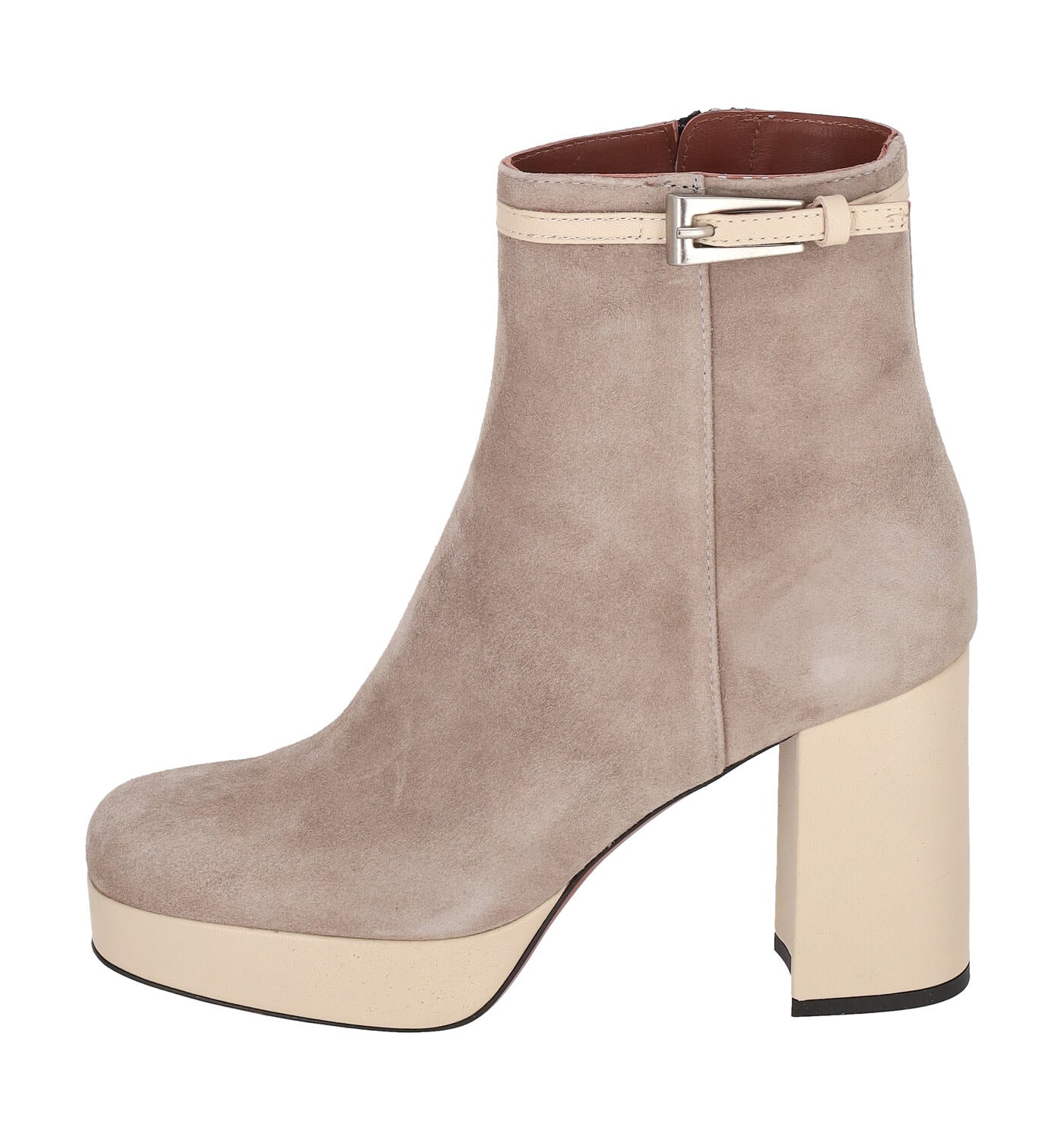 Tronchetto in camoscio e pelle chiusura con zip .