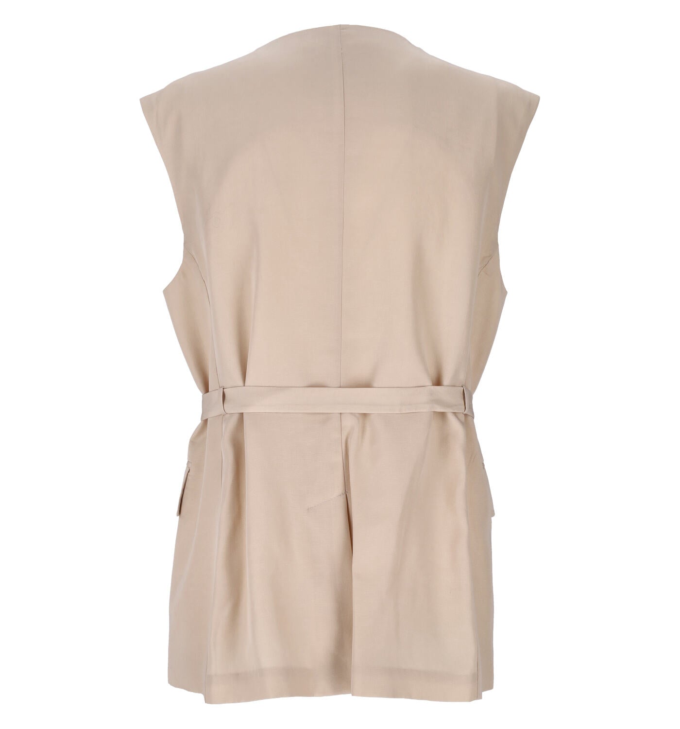 Gilet in misto lino con tasconi e cintura