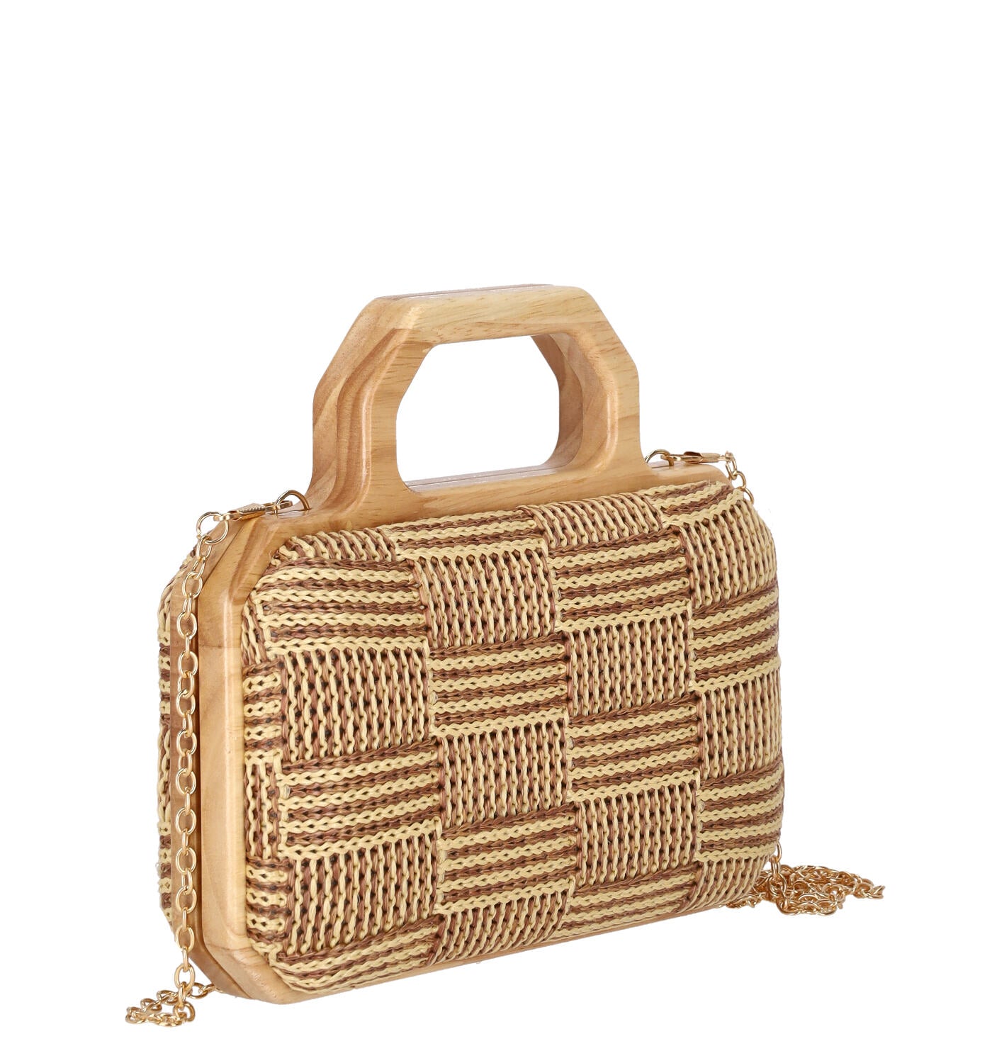 Borsa rettangolare con manico in legno