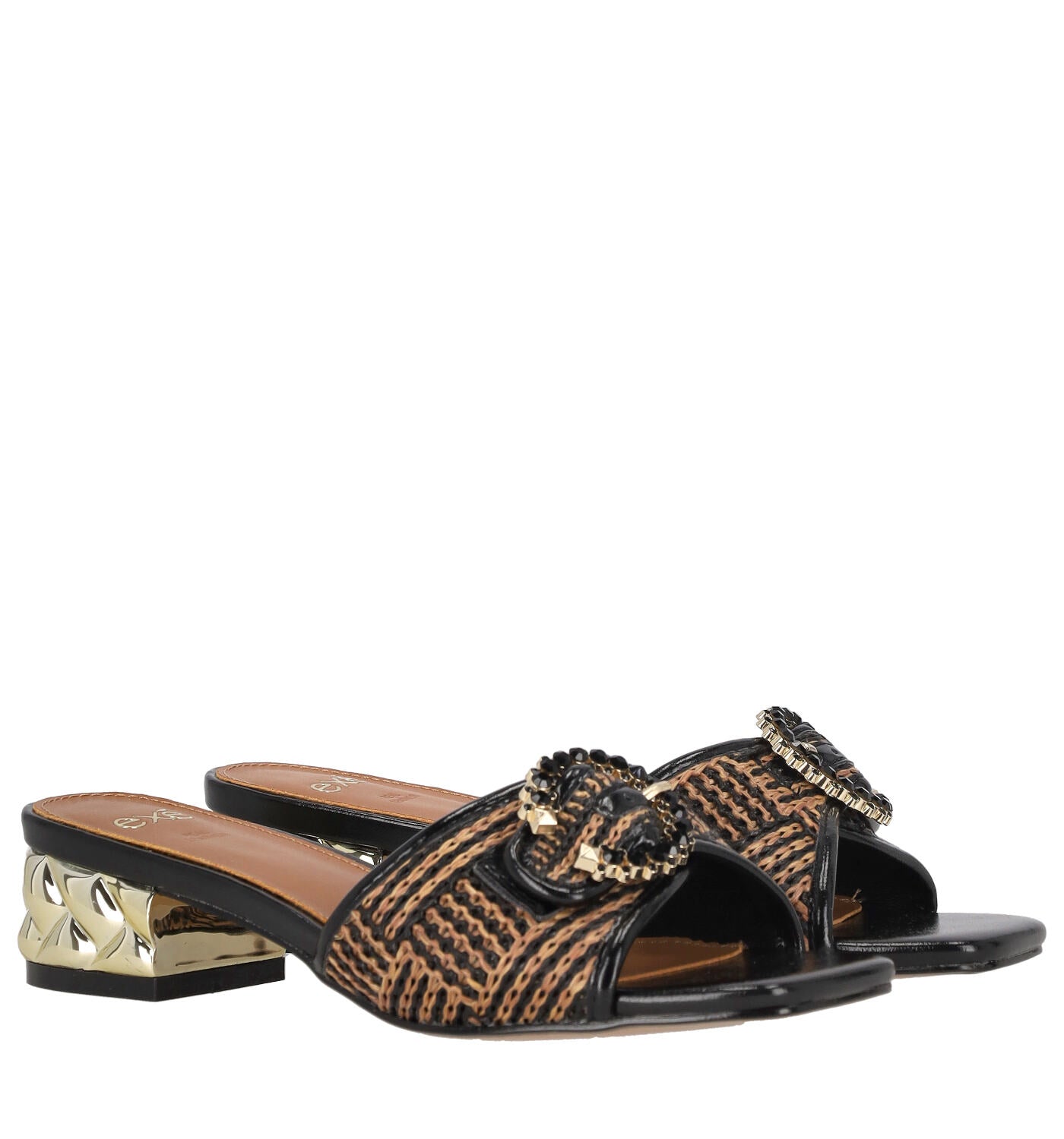 Scalzato una fascia rafia con fibbia strass, tacco oro alto 3 cm KATY