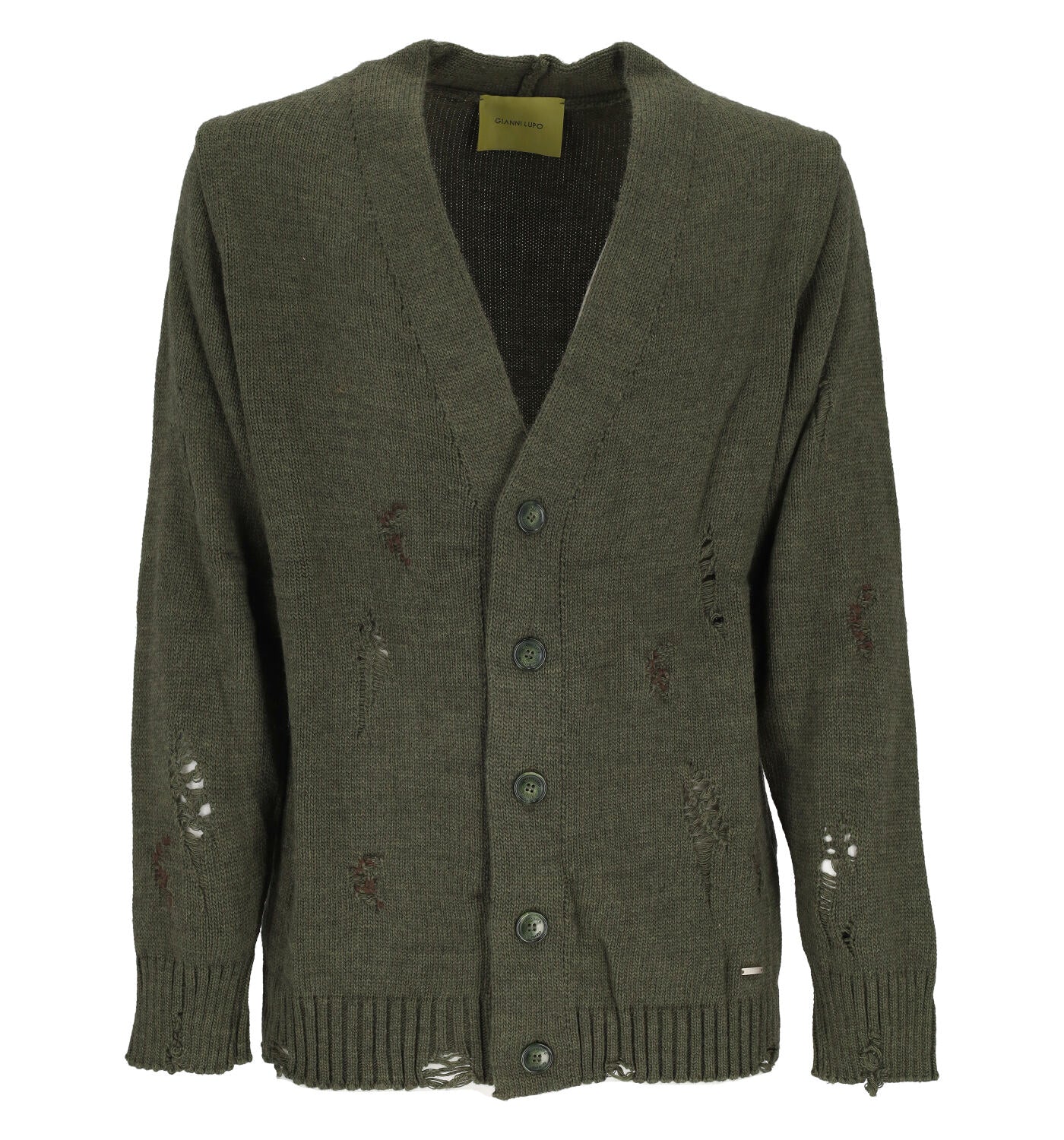 Cardigan con bottoni e rotture