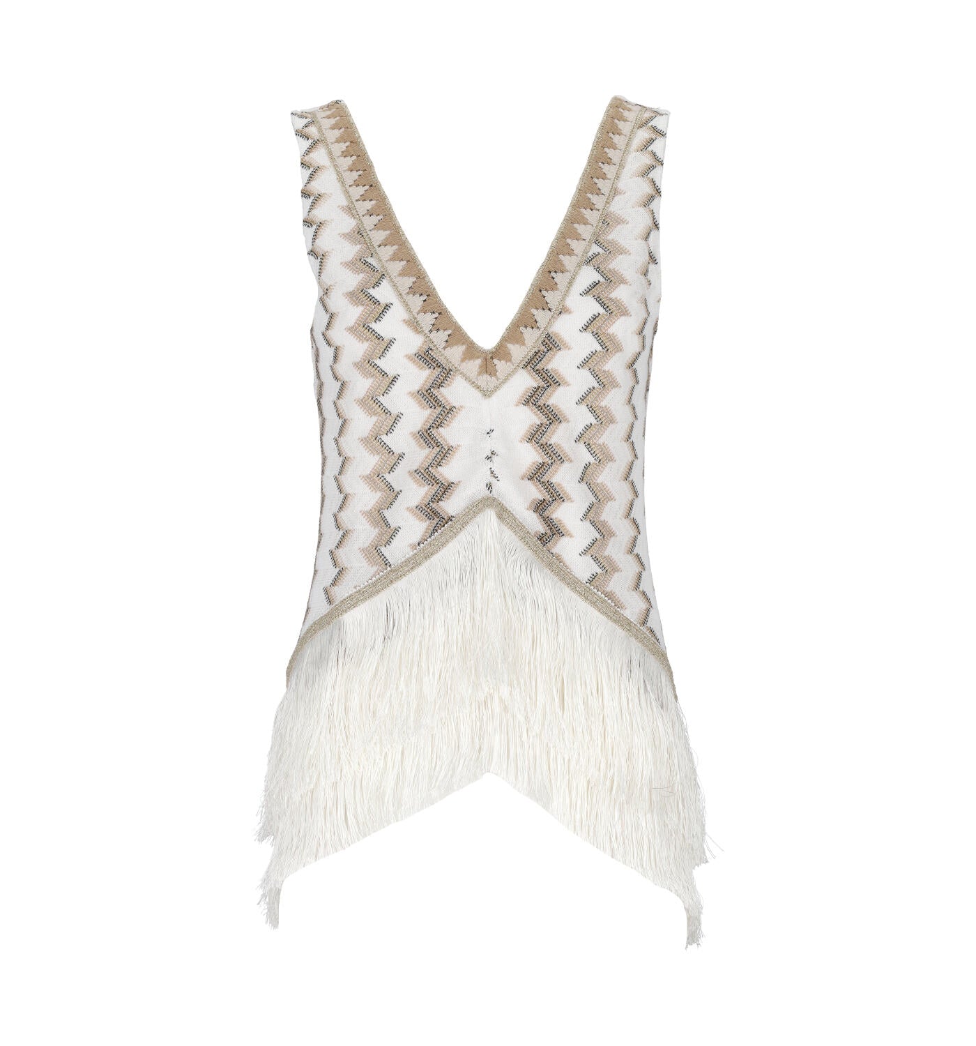 Top scollo a V con frange