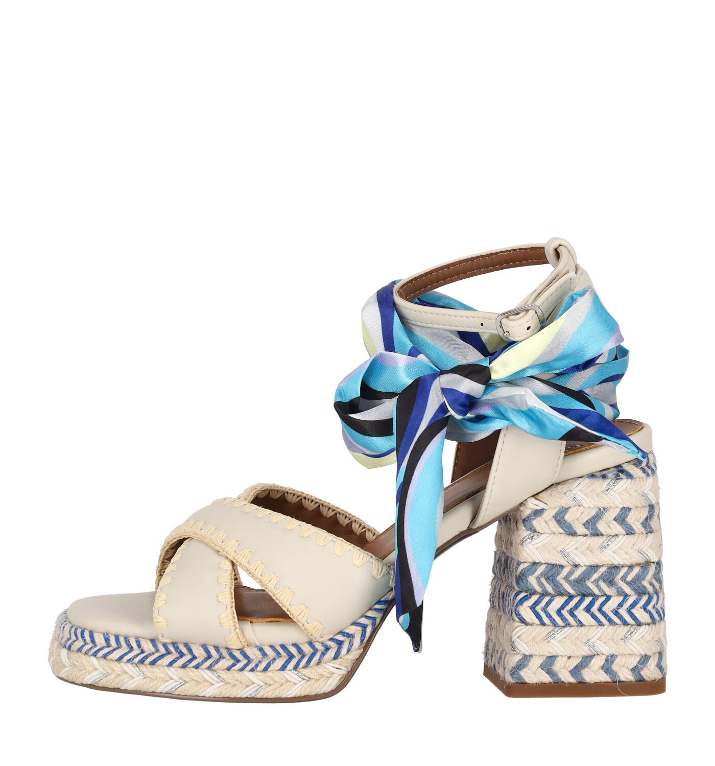 Sandalo tacco largo corda multicolor, tacco plateau alto 10 cm HAVANA