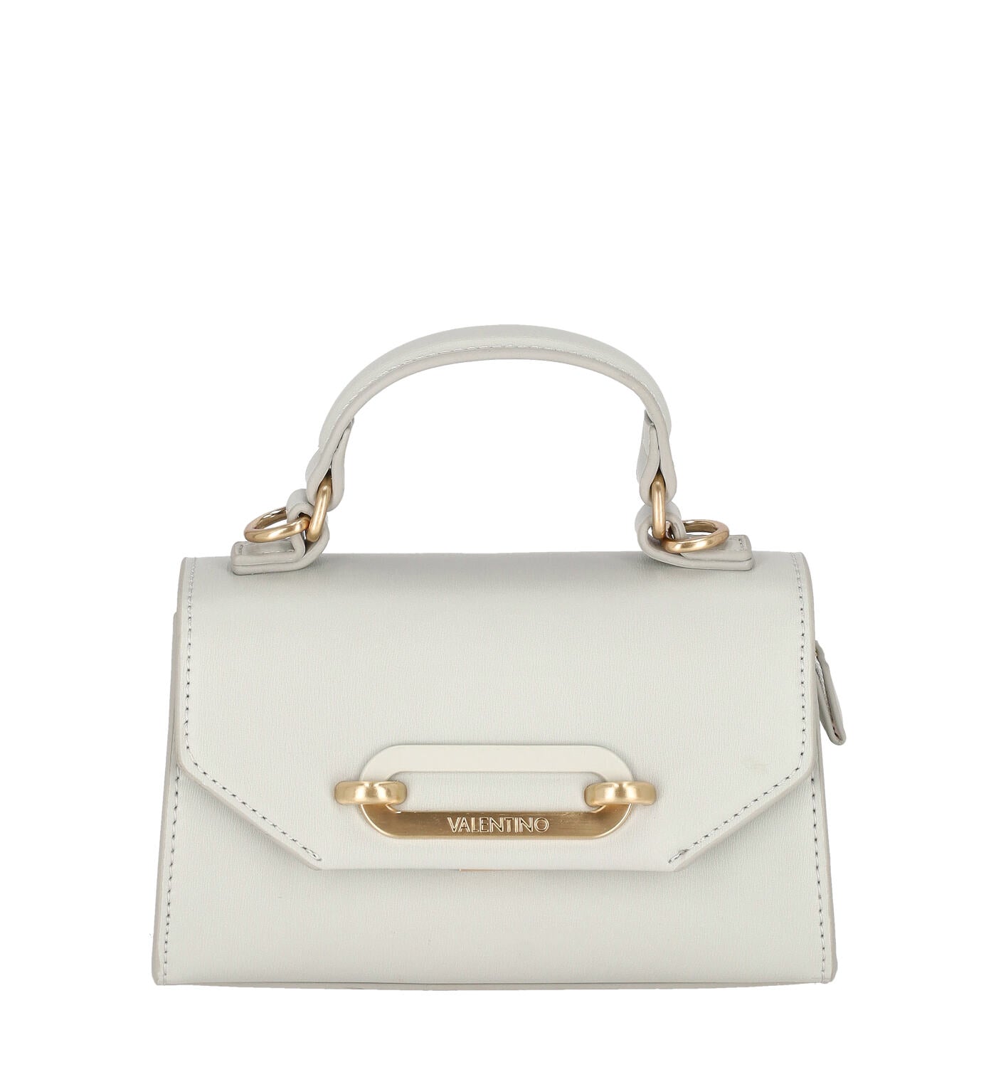 Borsa bauletto piccolo in pelle saffiano con accessorio in oro e tracolla regolabile